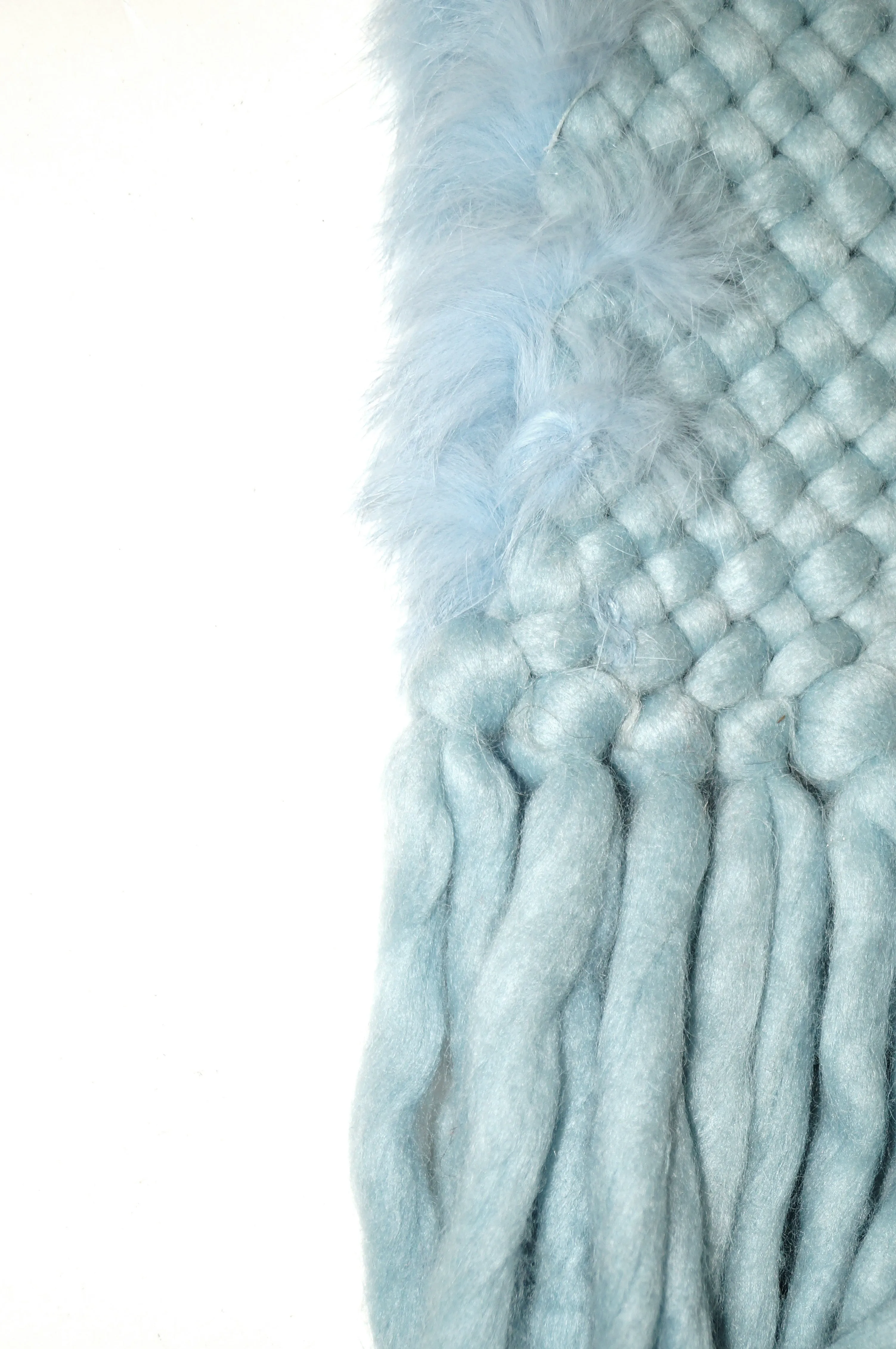 1990s Sky Blue Angora Wool and Fur Trim Scarf