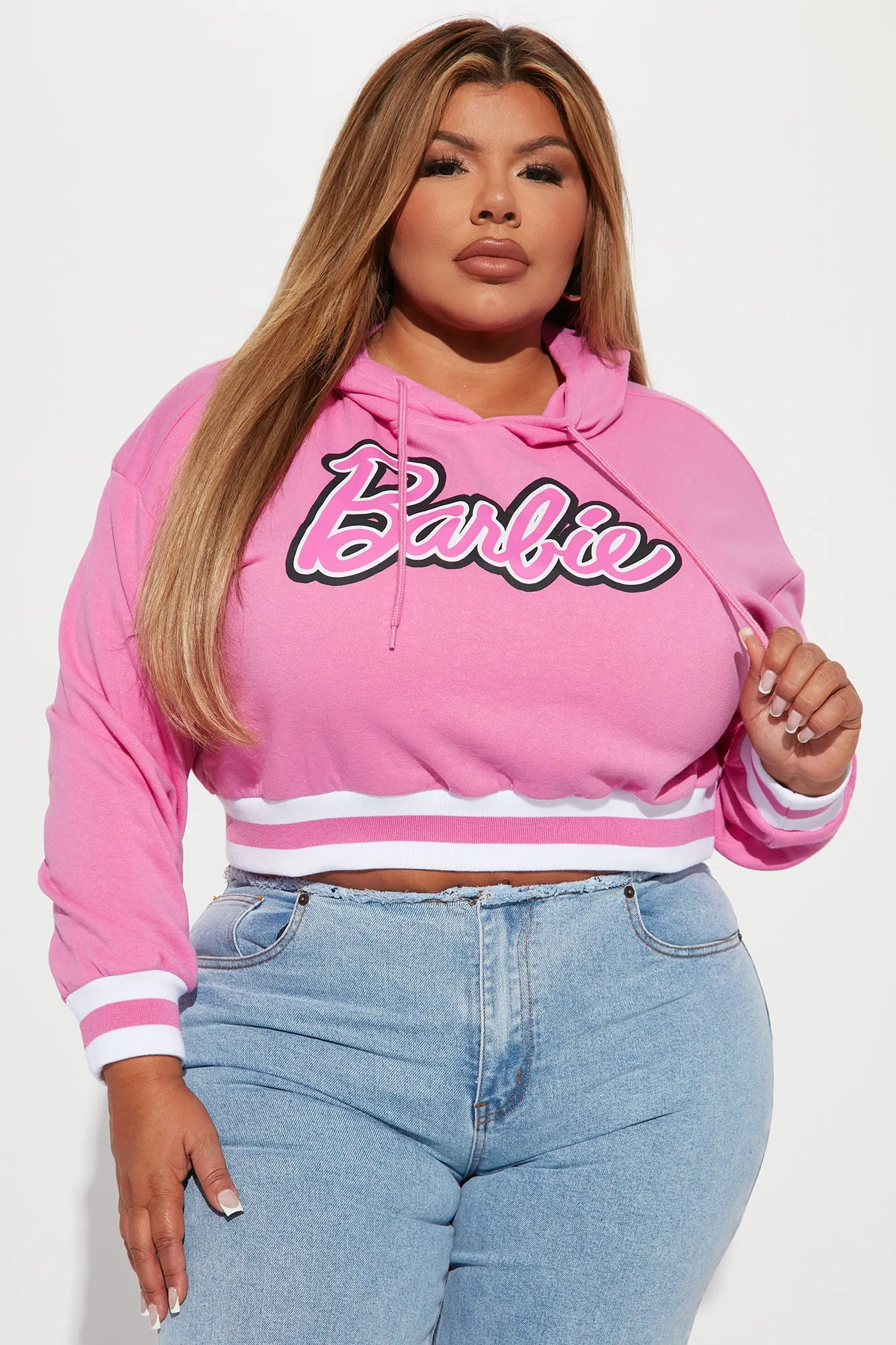 Barbie Girl Athletic Cropped Hoodie - Hot Pink