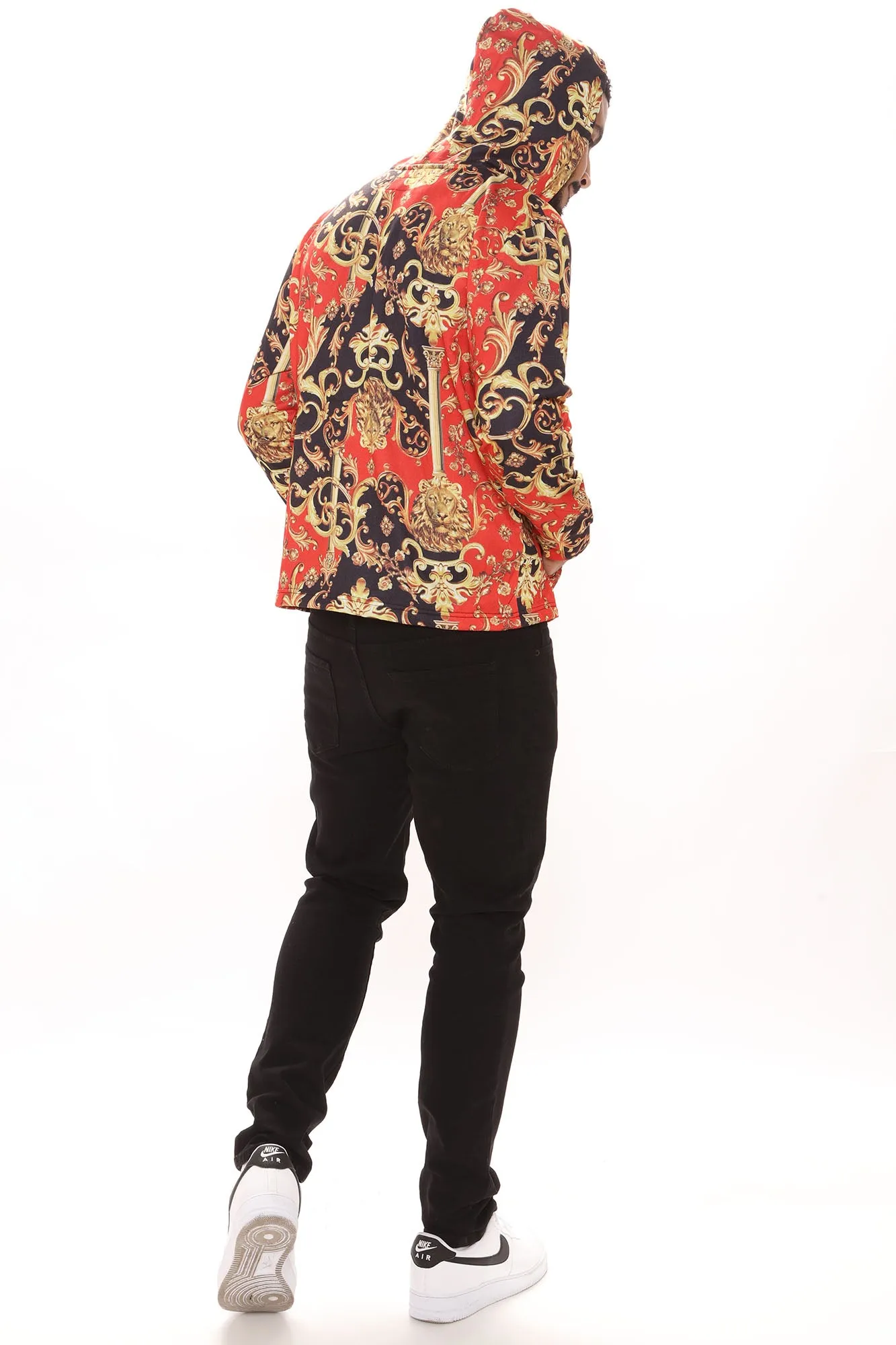 Baroque Print Hoodie - Red/combo