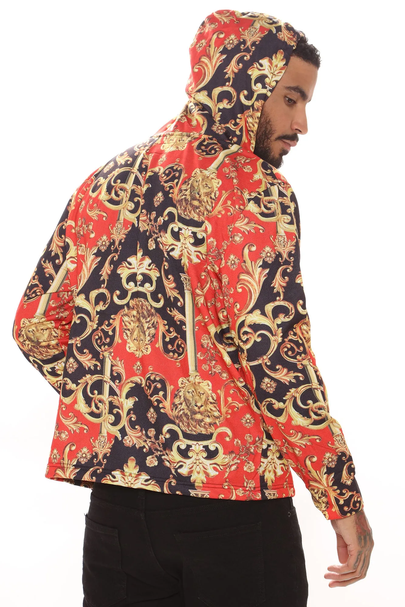 Baroque Print Hoodie - Red/combo