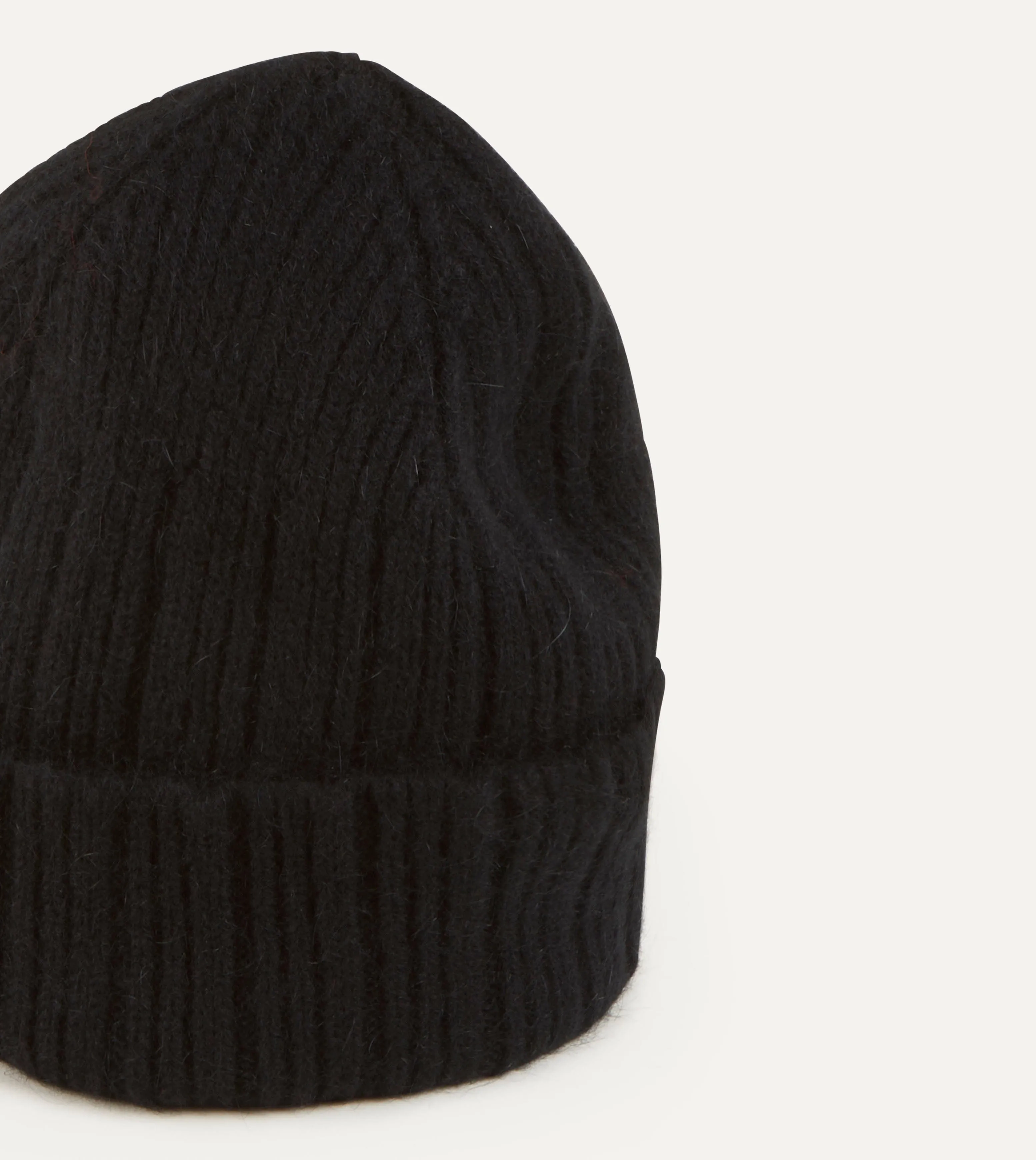 Black Angora Lambswool Ribbed Knit Cap