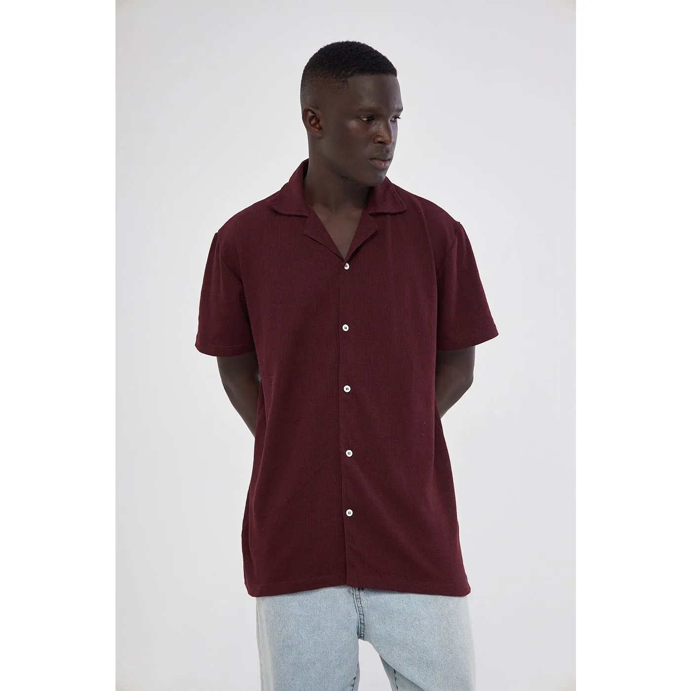 Burgundy Button Down Waffle Shirt