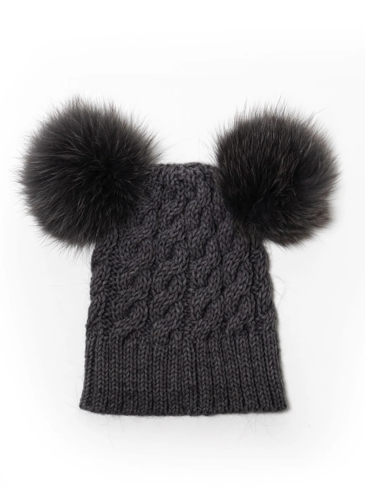 Cap with Double PomPon in Gray Fox