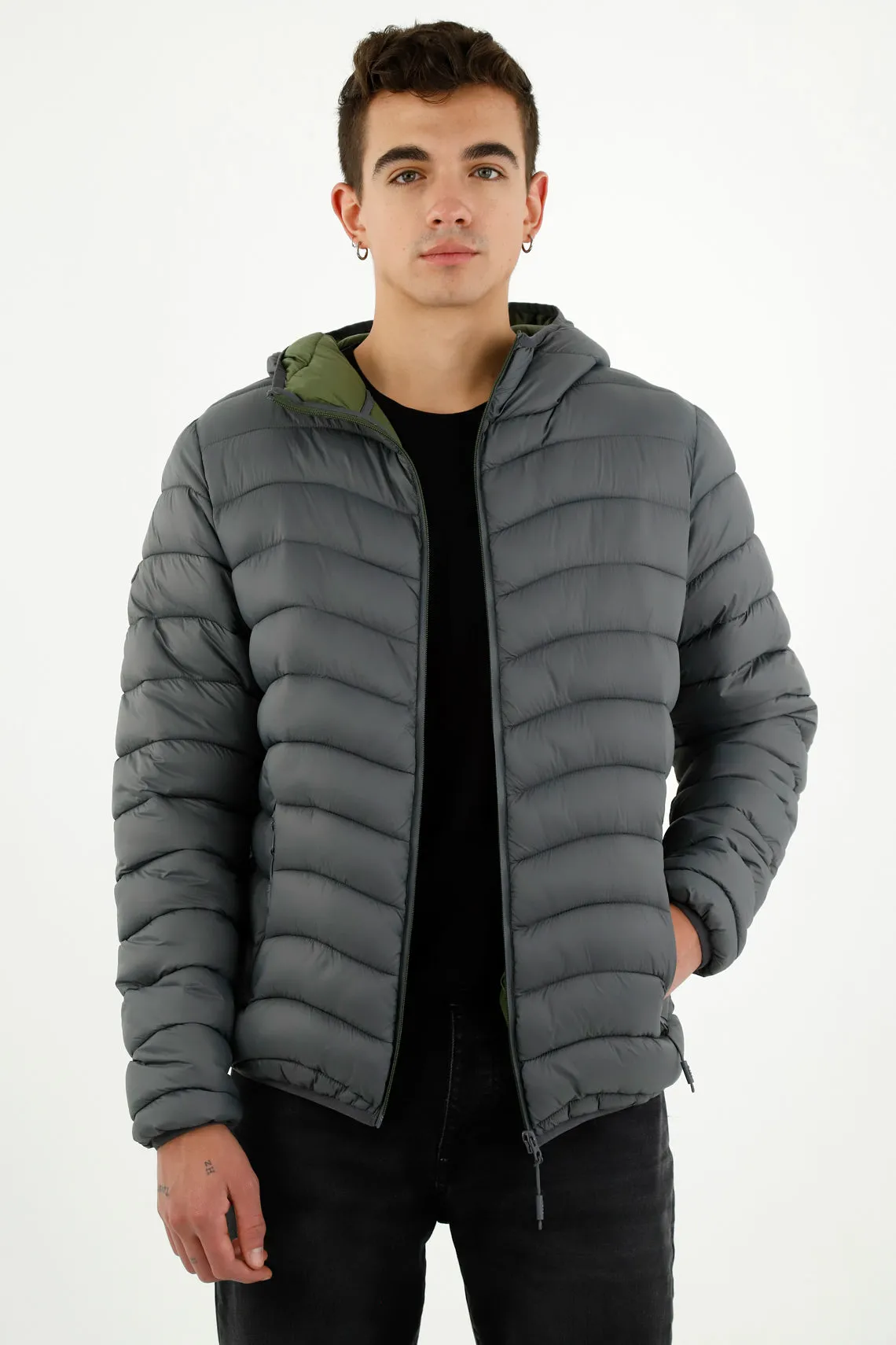 Chaqueta acolchada gris para hombre