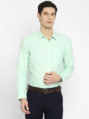 Cotton Blend Light Green Slim Fit Printed Shirt