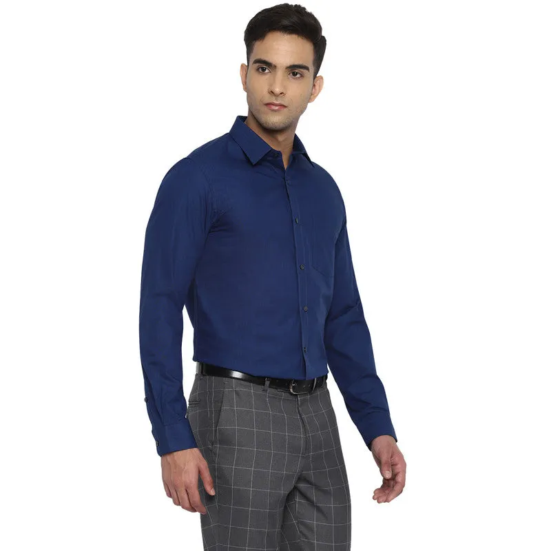 Cotton Navy Blue Solid Slim Fit Formal Shirt