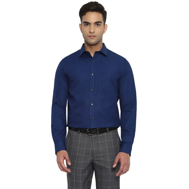 Cotton Navy Blue Solid Slim Fit Formal Shirt