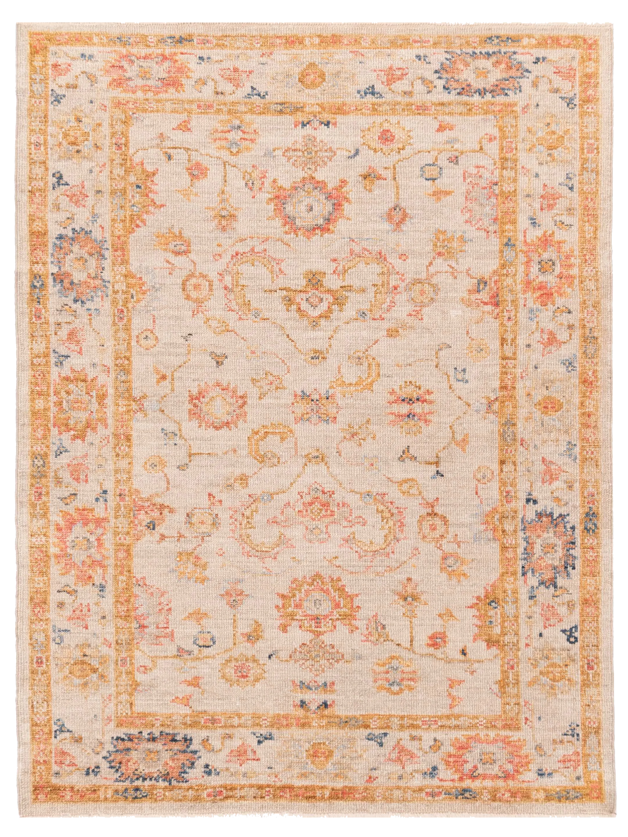 Cream Oushak Angora Wool Rug - 3'11" x 5'11"