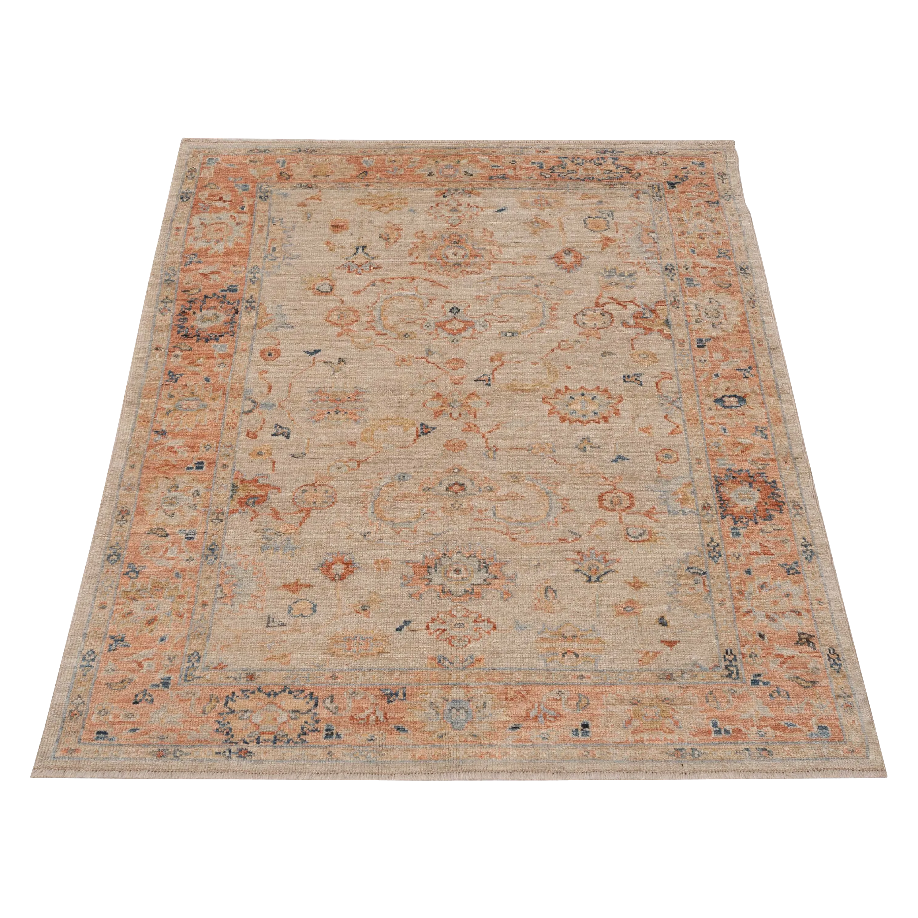 Cream Oushak Angora Wool Rug - 4'10" x 6'9"