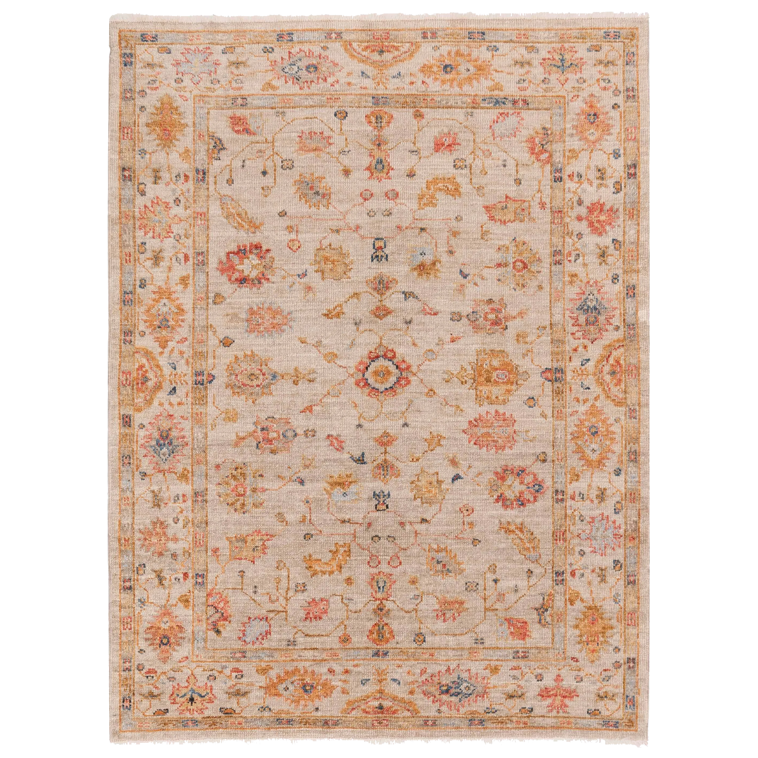 Cream Oushak Angora Wool Rug - 5'2" x 6'8"