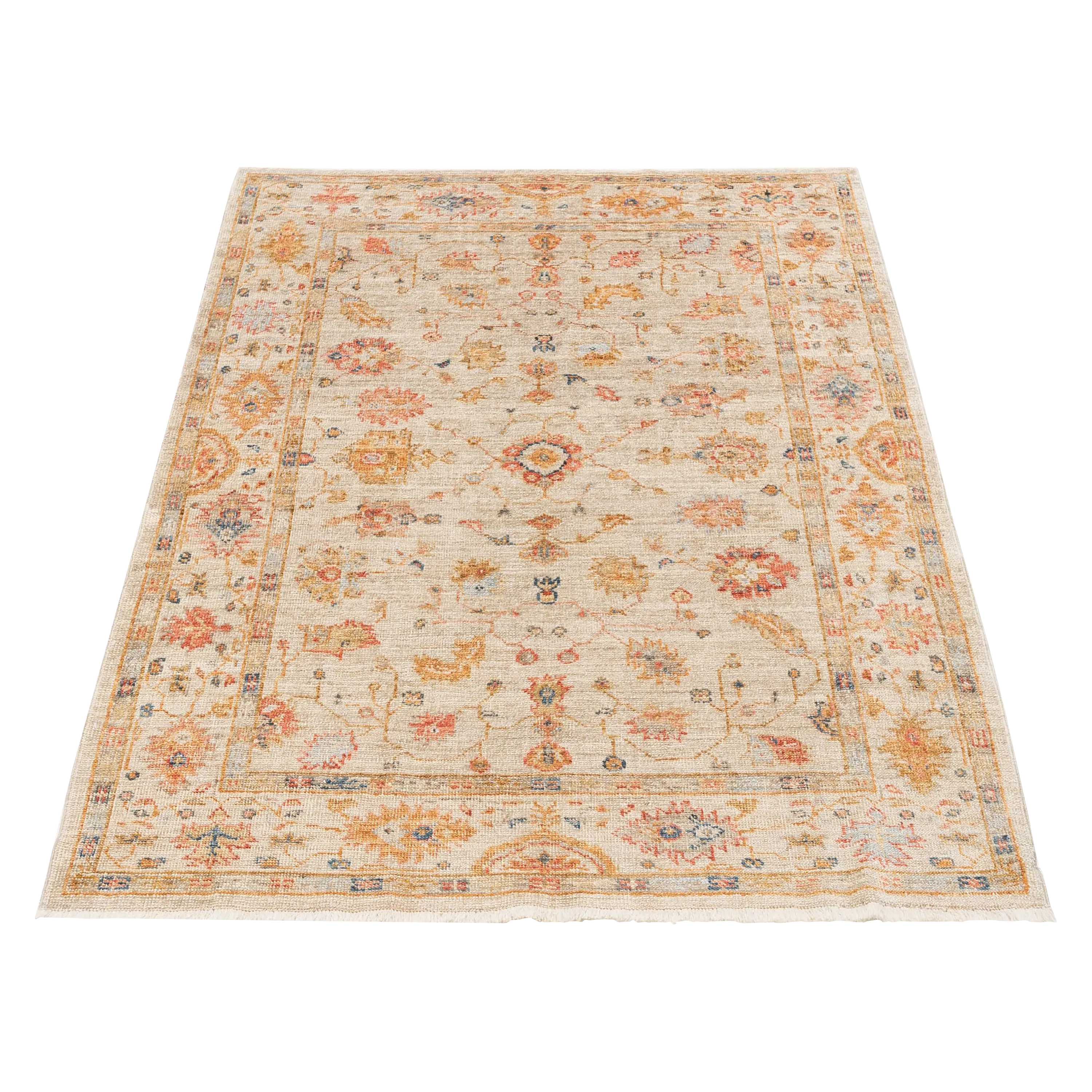 Cream Oushak Angora Wool Rug - 5'2" x 6'8"