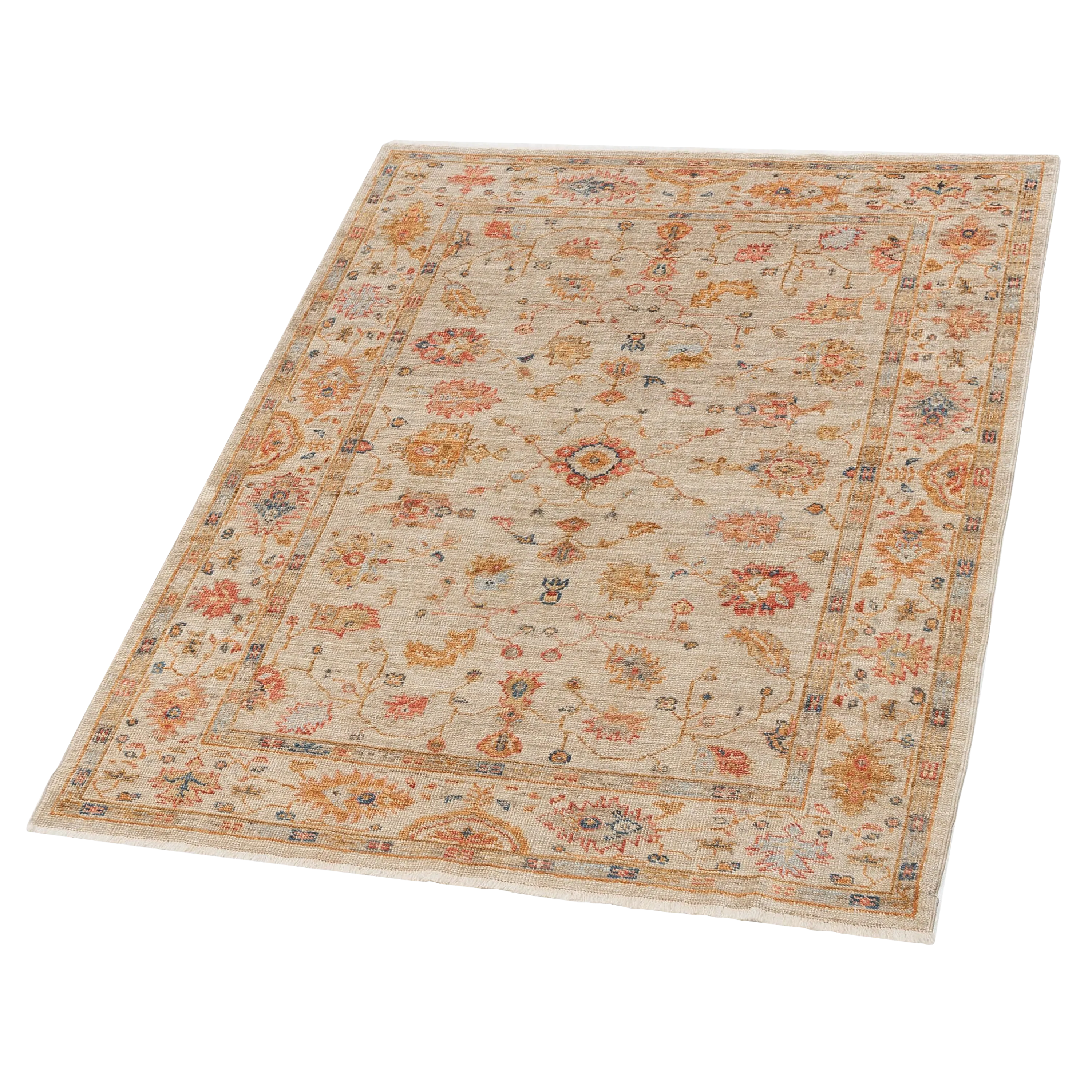 Cream Oushak Angora Wool Rug - 5'2" x 6'8"