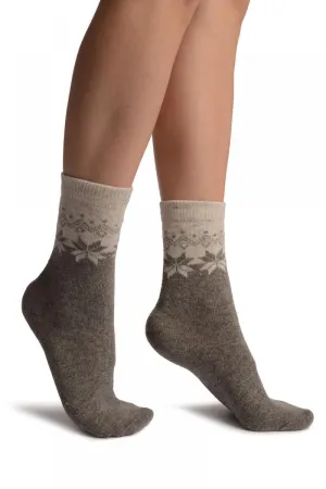 Grey Duo With Snowflakes Angora Ankle High Socks