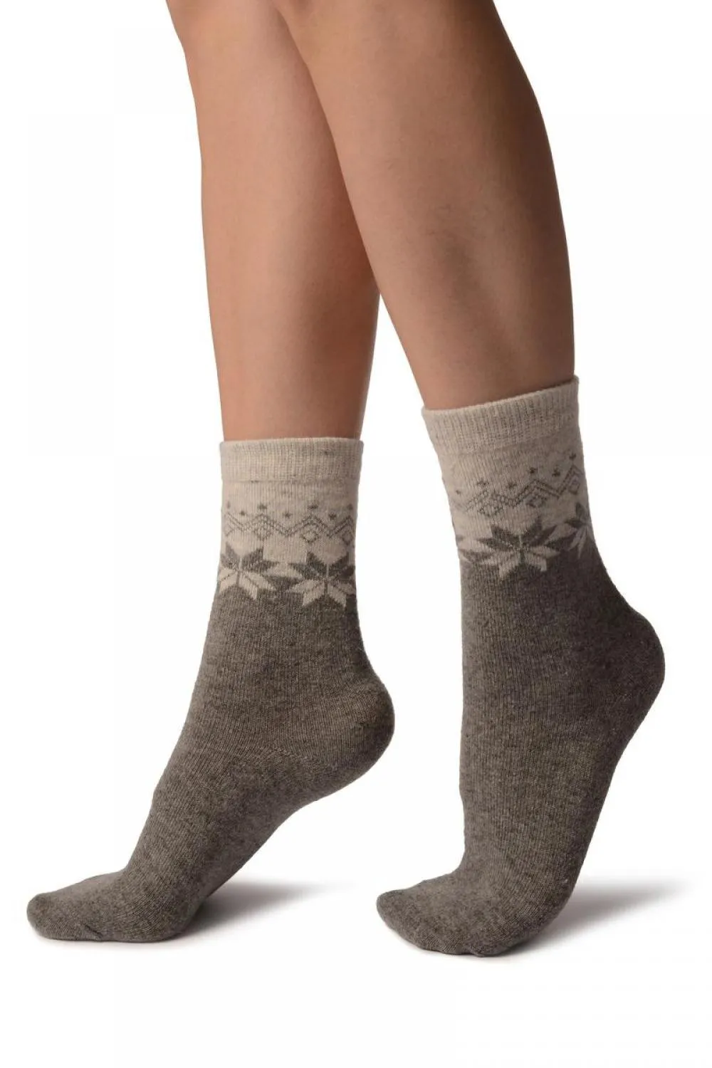 Grey Duo With Snowflakes Angora Ankle High Socks