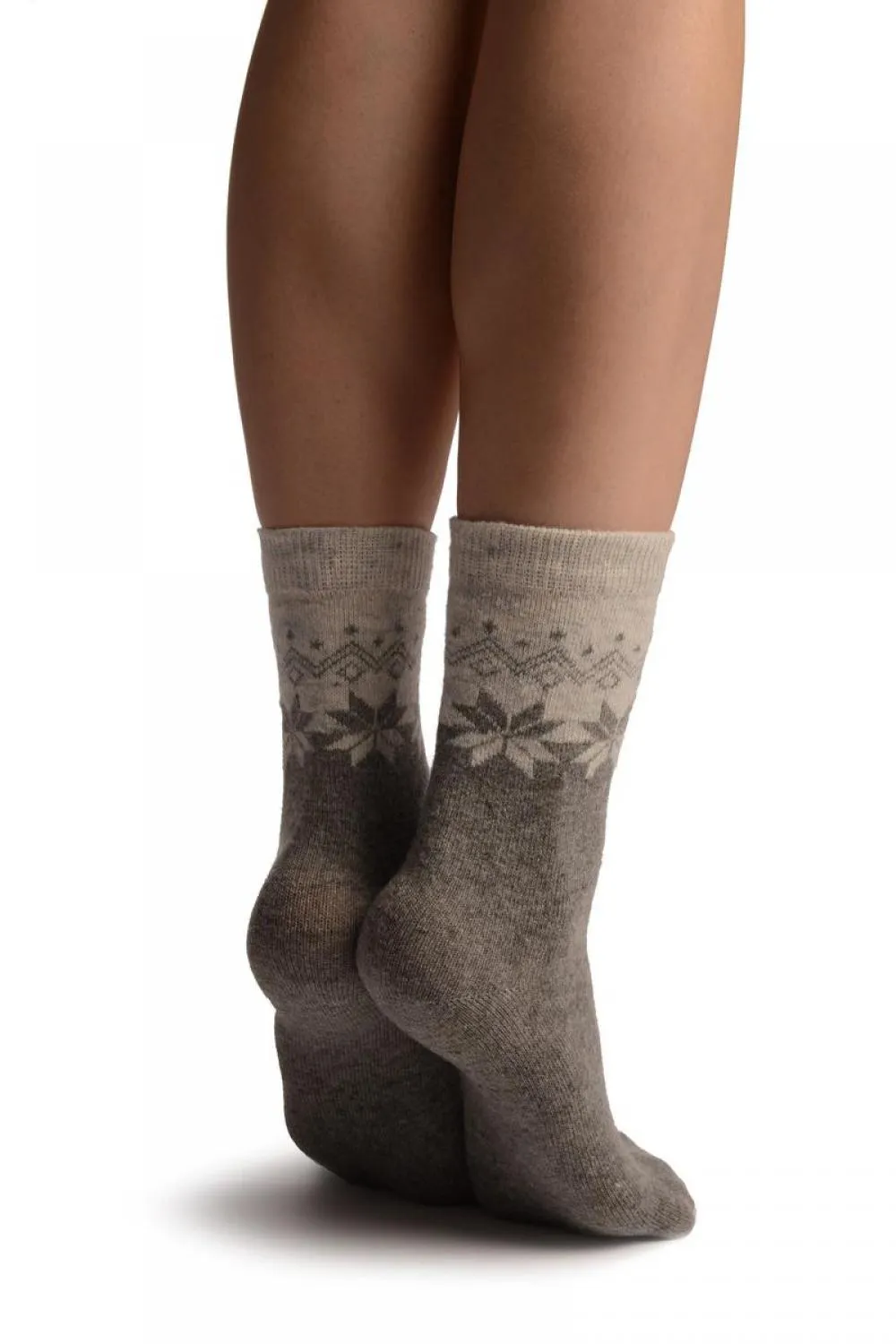 Grey Duo With Snowflakes Angora Ankle High Socks