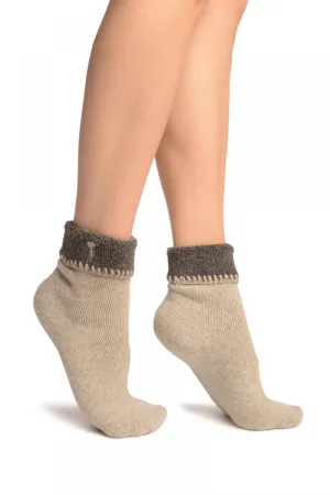 Grey With Cute Cat Flip Top Angora Ankle High Socks