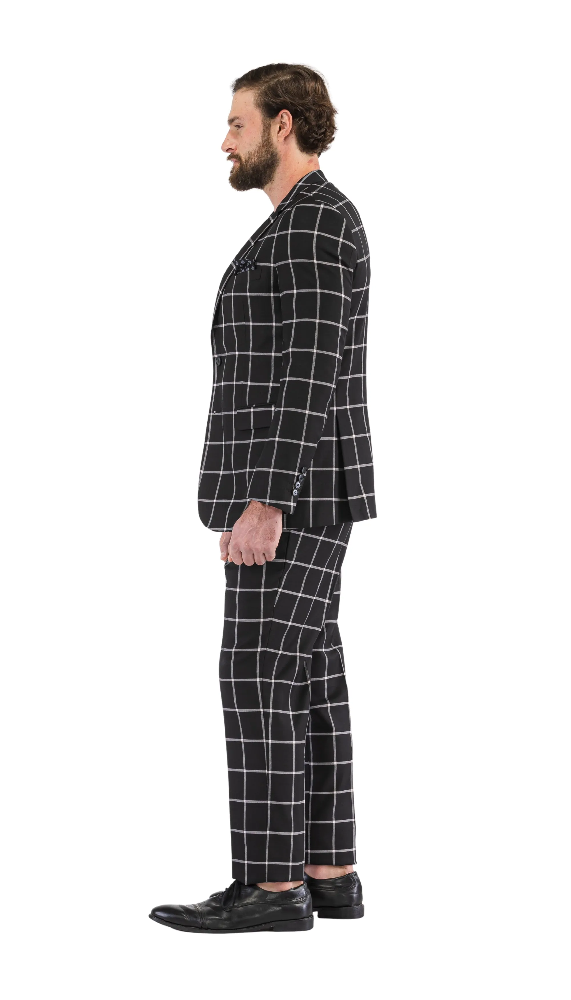 Harvy Mens Slim Fit Black Check Plaid Suit