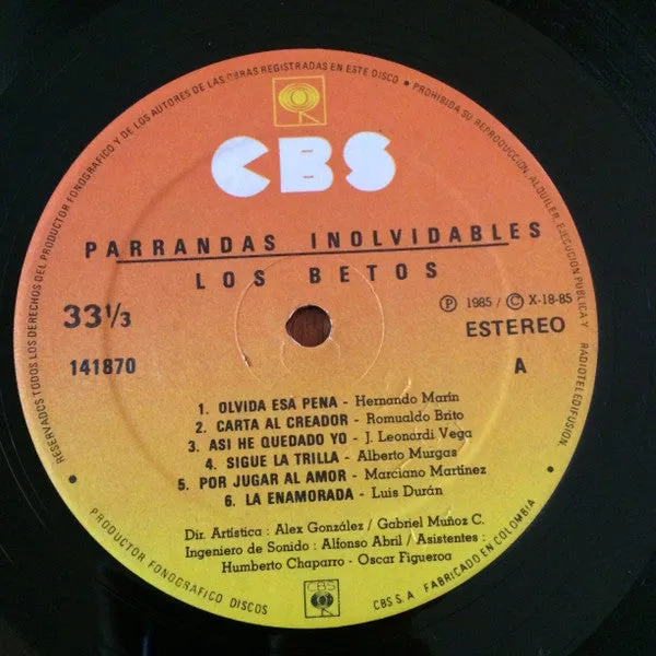 Los Betos - Parrandas Inolvidables - LP