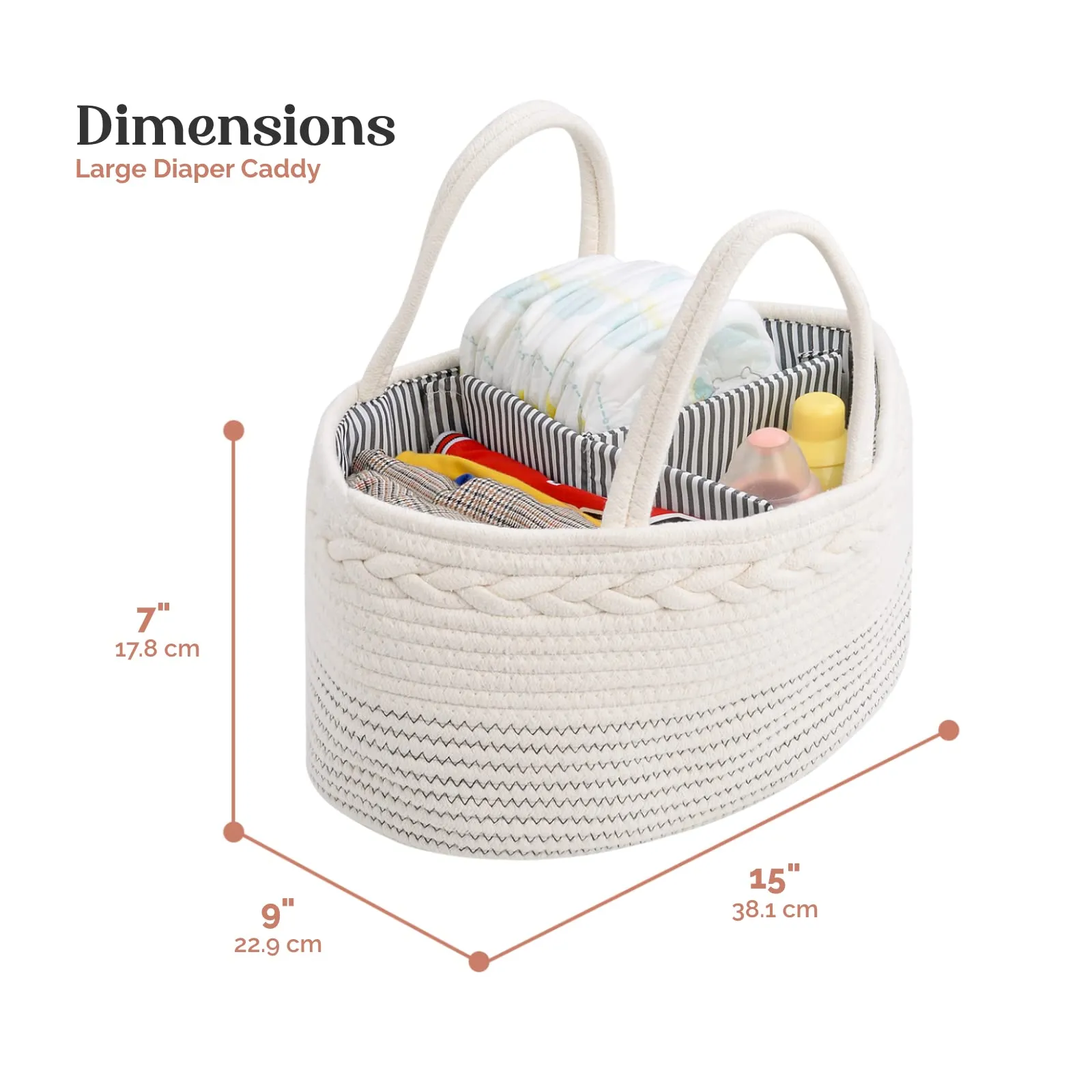 Luxury Little Diaper Caddy Organizer Cotton Rope Portable White