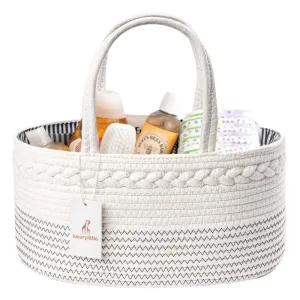 Luxury Little Diaper Caddy Organizer Cotton Rope Portable White