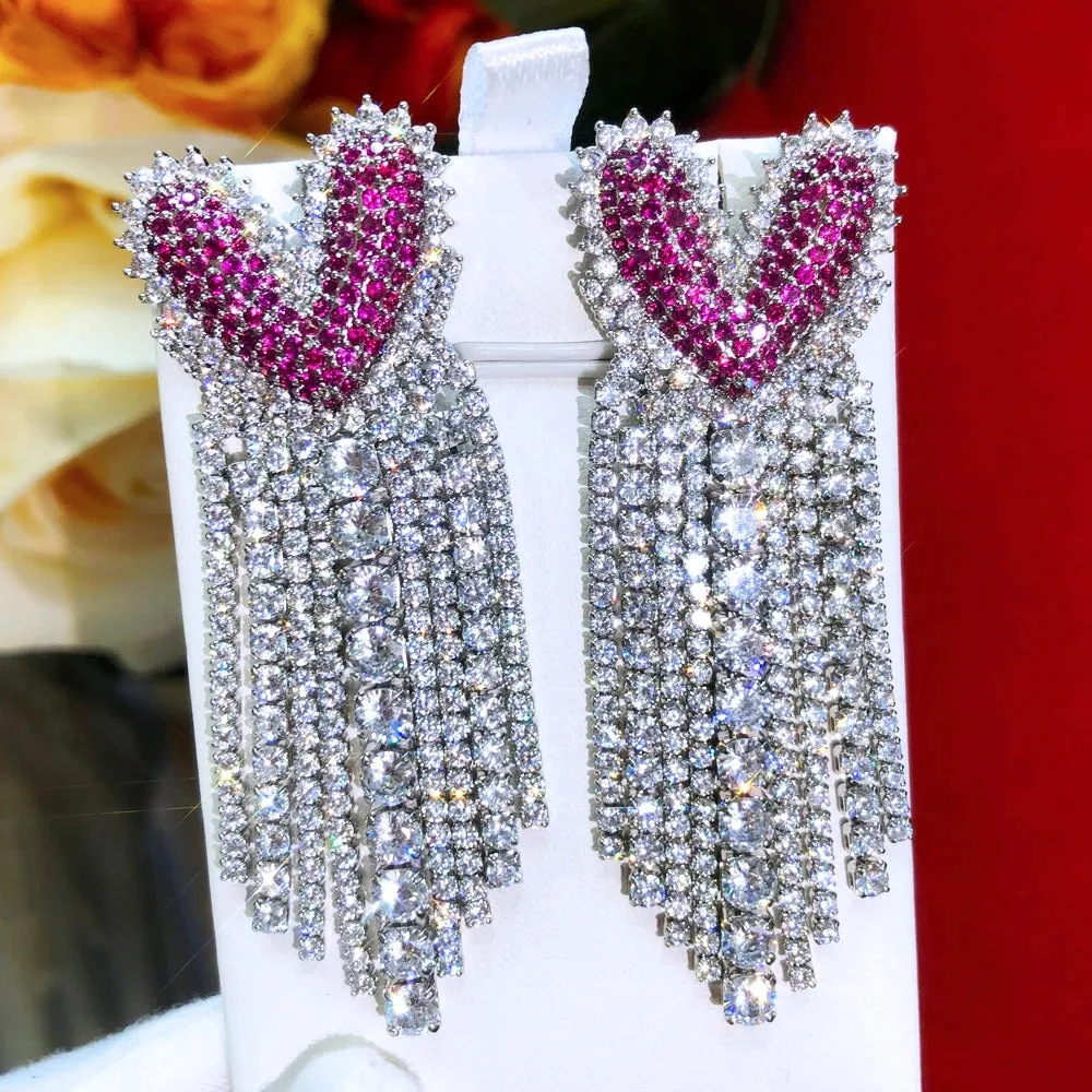 New Luxury Cute Heart Tassel Earrings For Gorgeous Fashion Women Bridal Earring