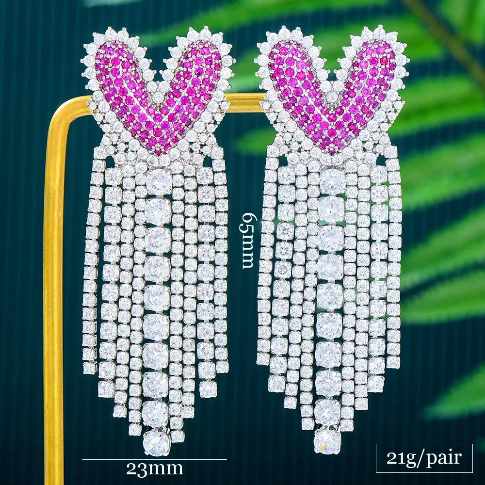 New Luxury Cute Heart Tassel Earrings For Gorgeous Fashion Women Bridal Earring