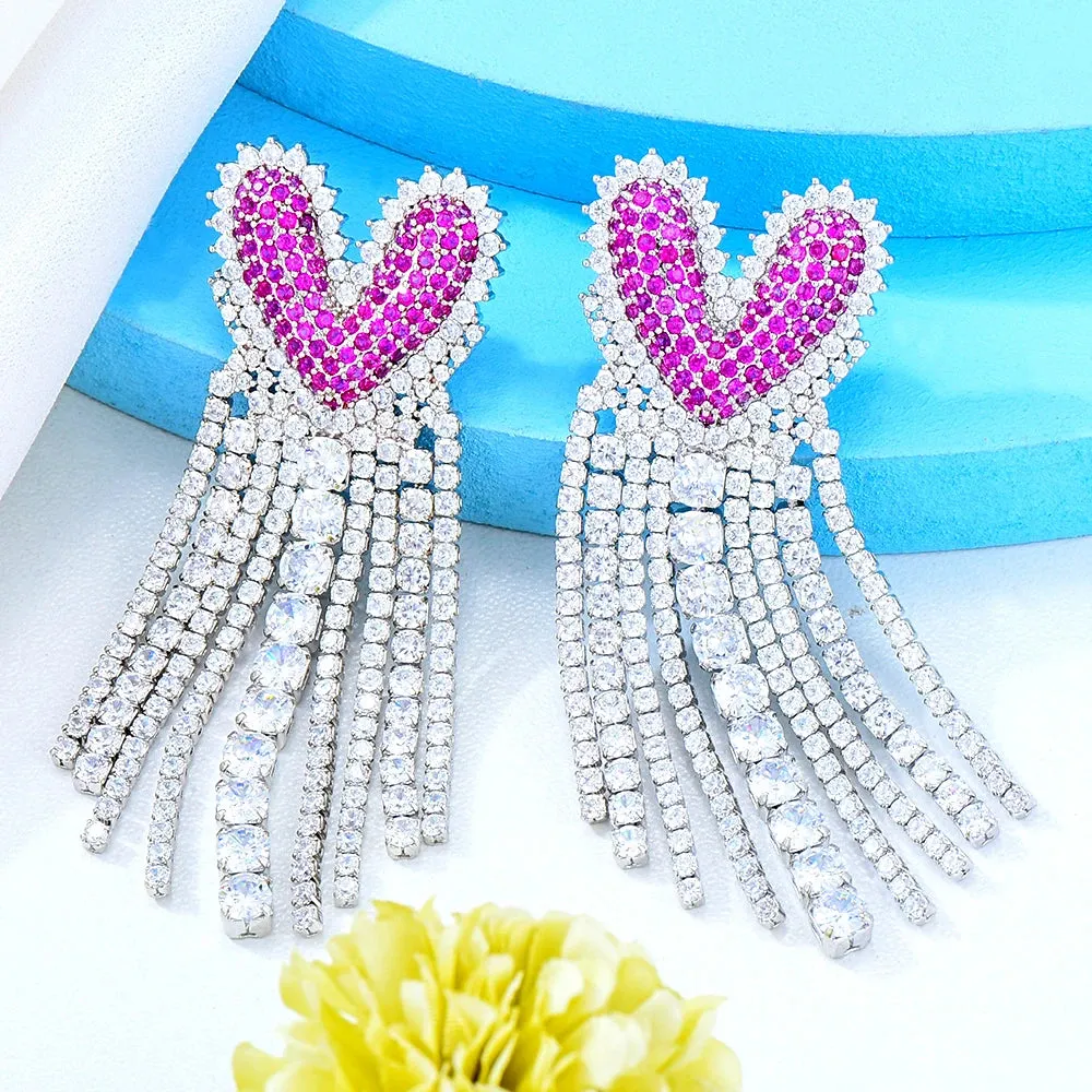 New Luxury Cute Heart Tassel Earrings For Gorgeous Fashion Women Bridal Earring