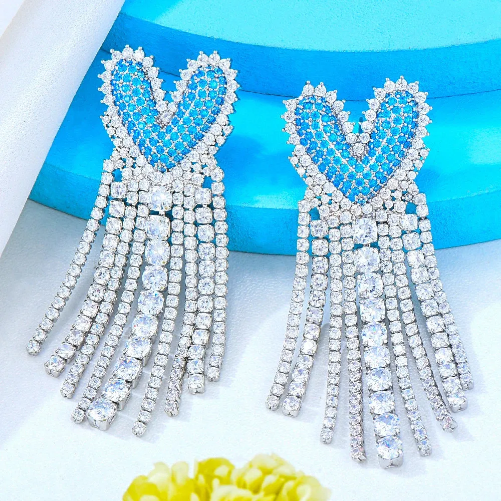 New Luxury Cute Heart Tassel Earrings For Gorgeous Fashion Women Bridal Earring