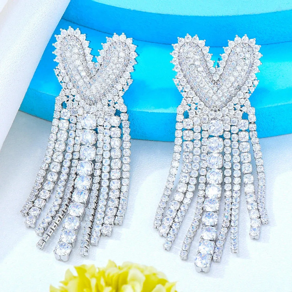 New Luxury Cute Heart Tassel Earrings For Gorgeous Fashion Women Bridal Earring