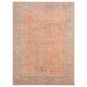 Orange Oushak Angora Wool Rug - 10'2" x 13'8"