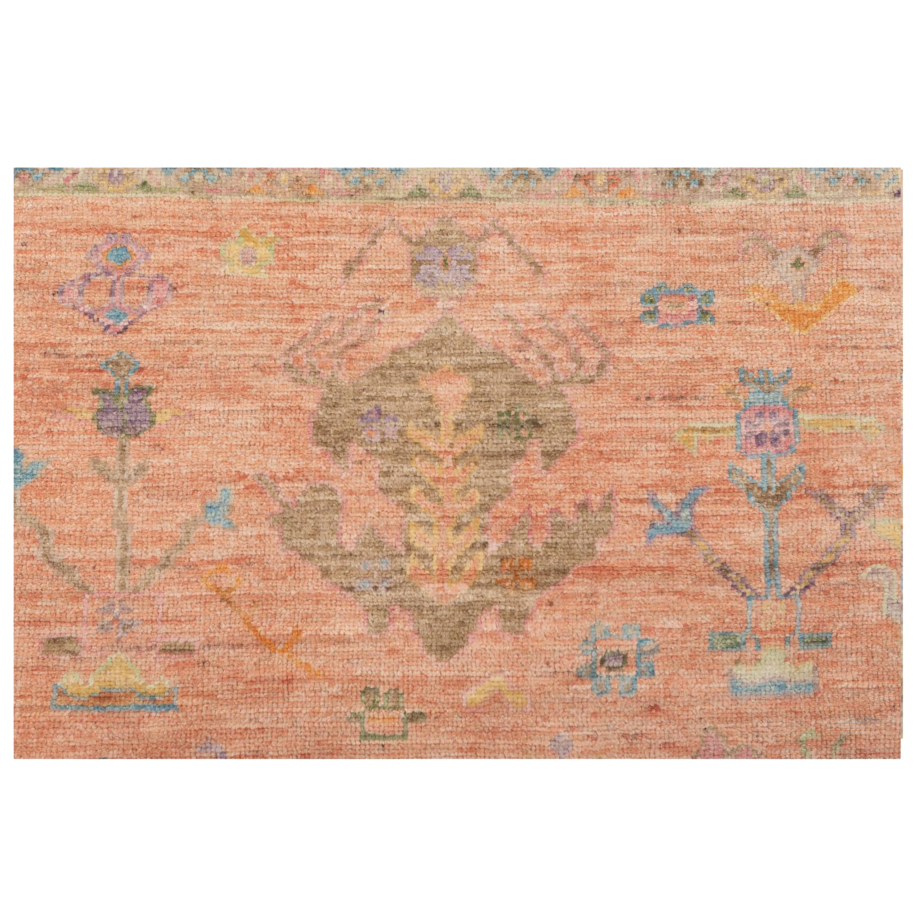 Orange Oushak Angora Wool Rug - 10'2" x 13'8"