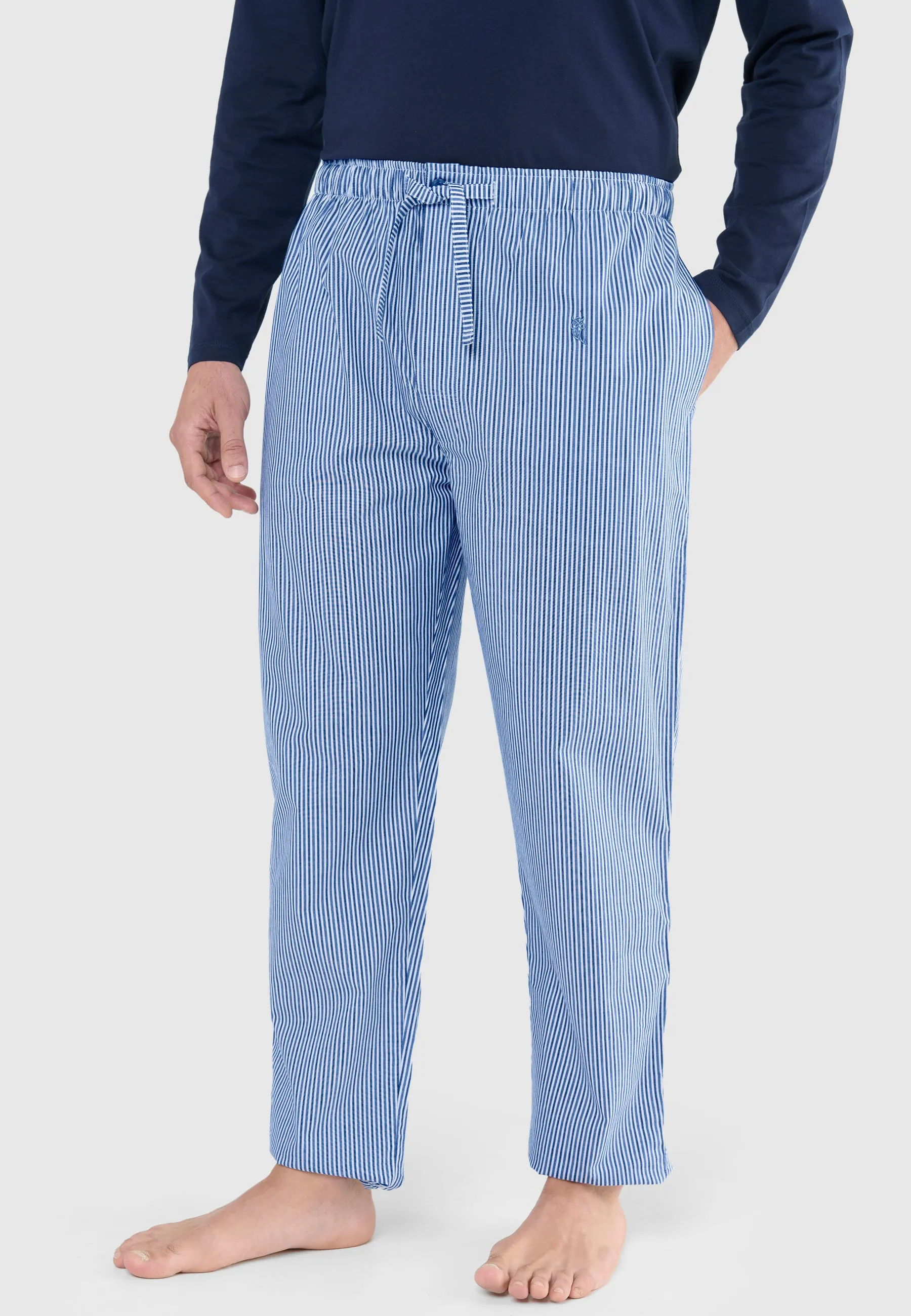 Pantalón Pijama Hombre Largo Algodón Popelín Rayas - Azul 8917_36