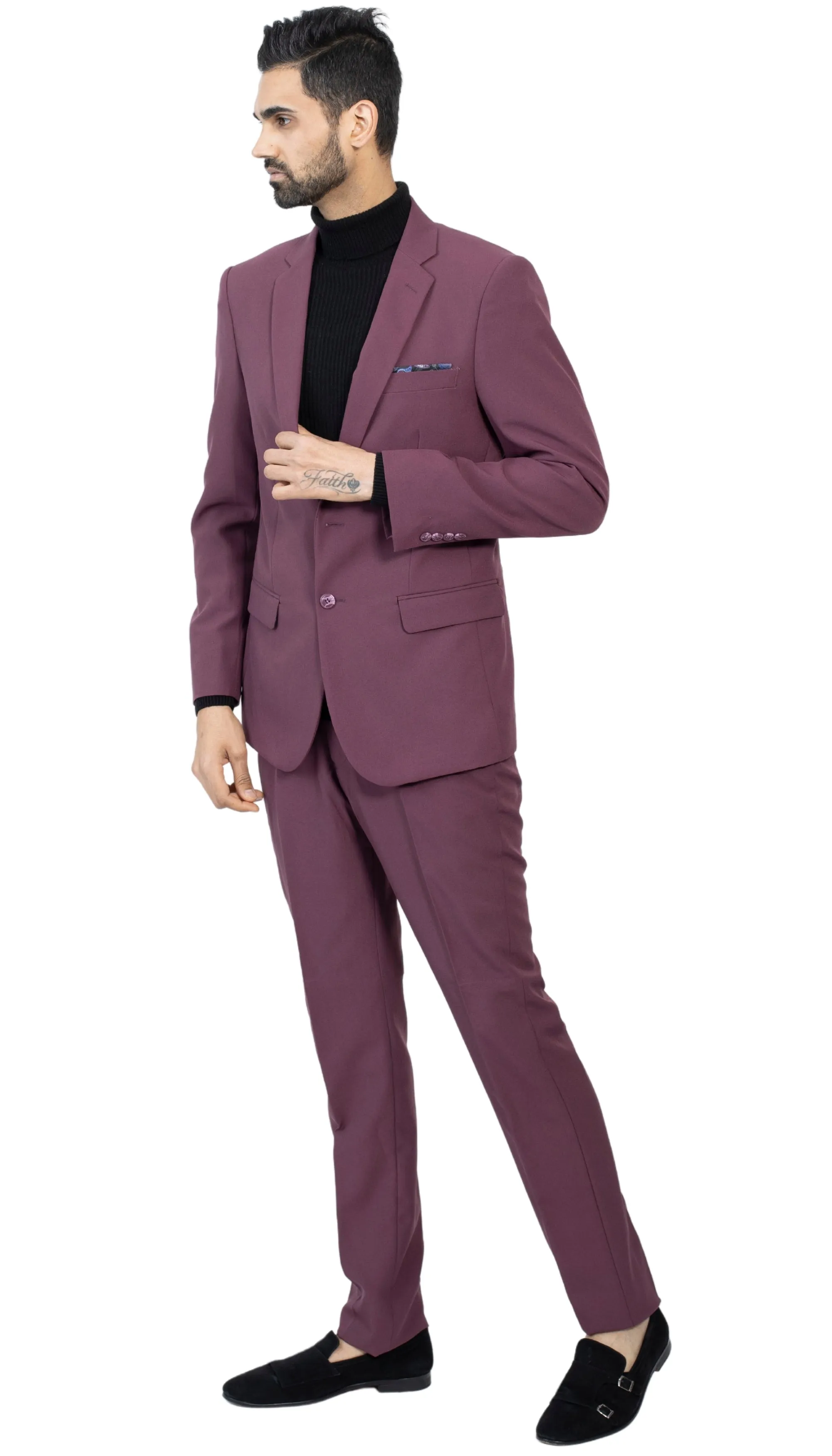 Paul Lorenzo Mens Burgundy Slim Fit 2 Piece Suit