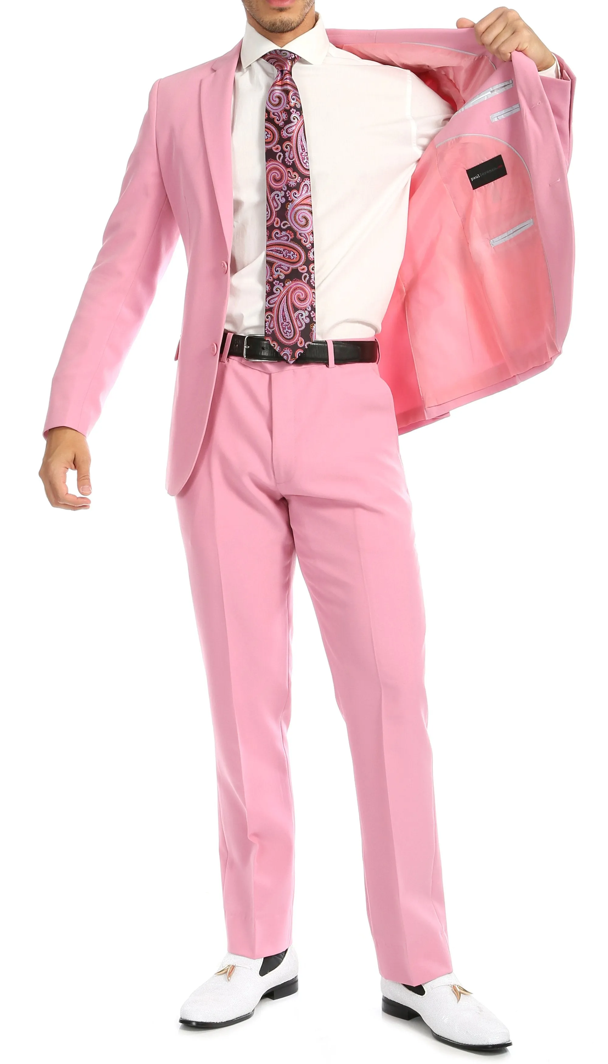 Paul Lorenzo Mens Pink Slim Fit 2 Piece Suit