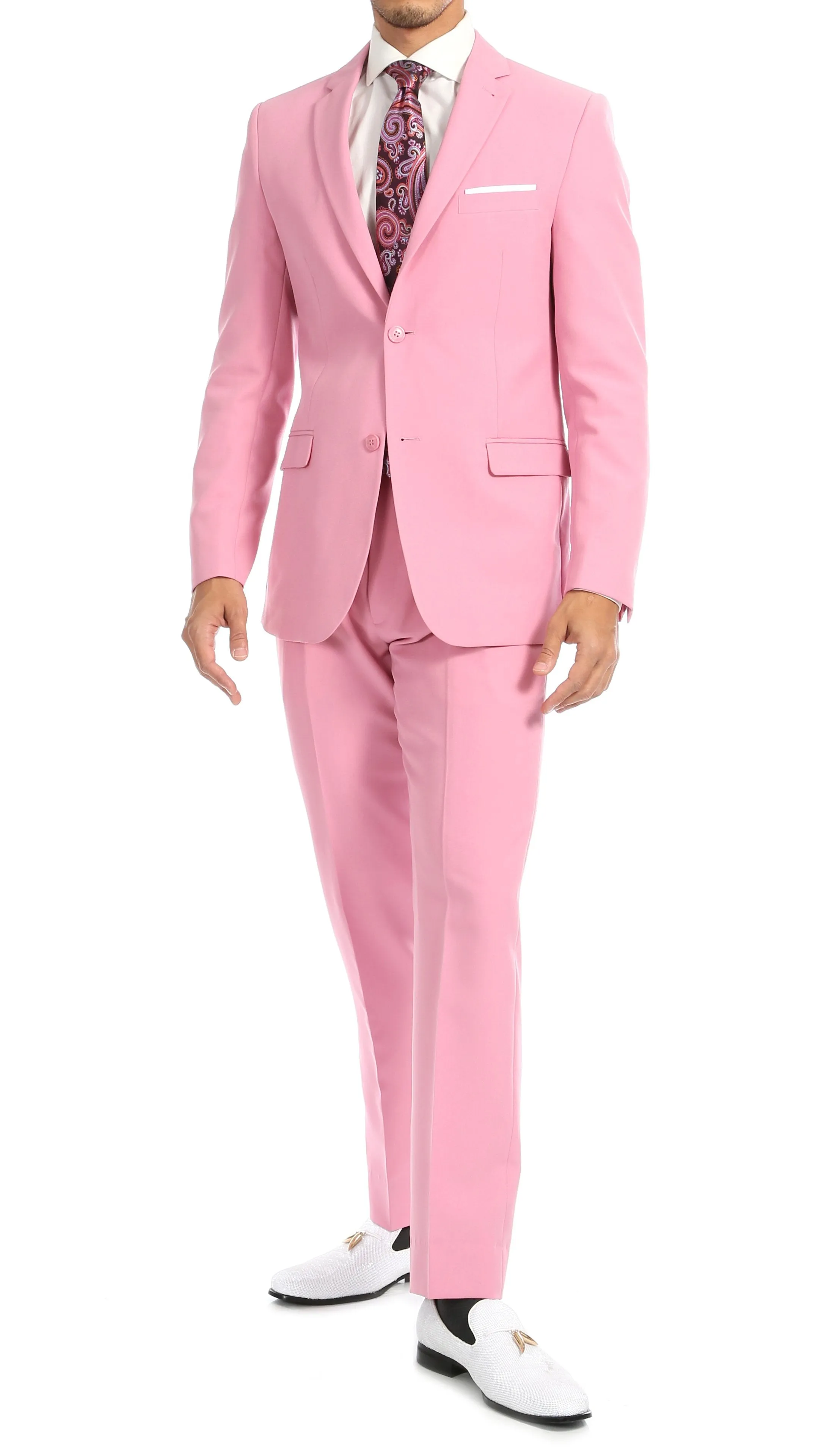 Paul Lorenzo Mens Pink Slim Fit 2 Piece Suit