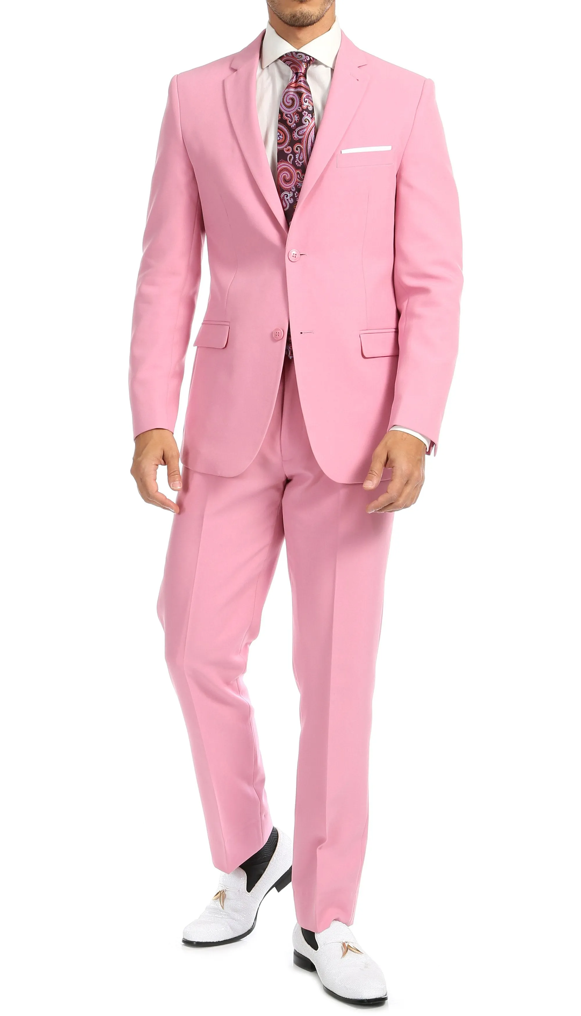 Paul Lorenzo Mens Pink Slim Fit 2 Piece Suit