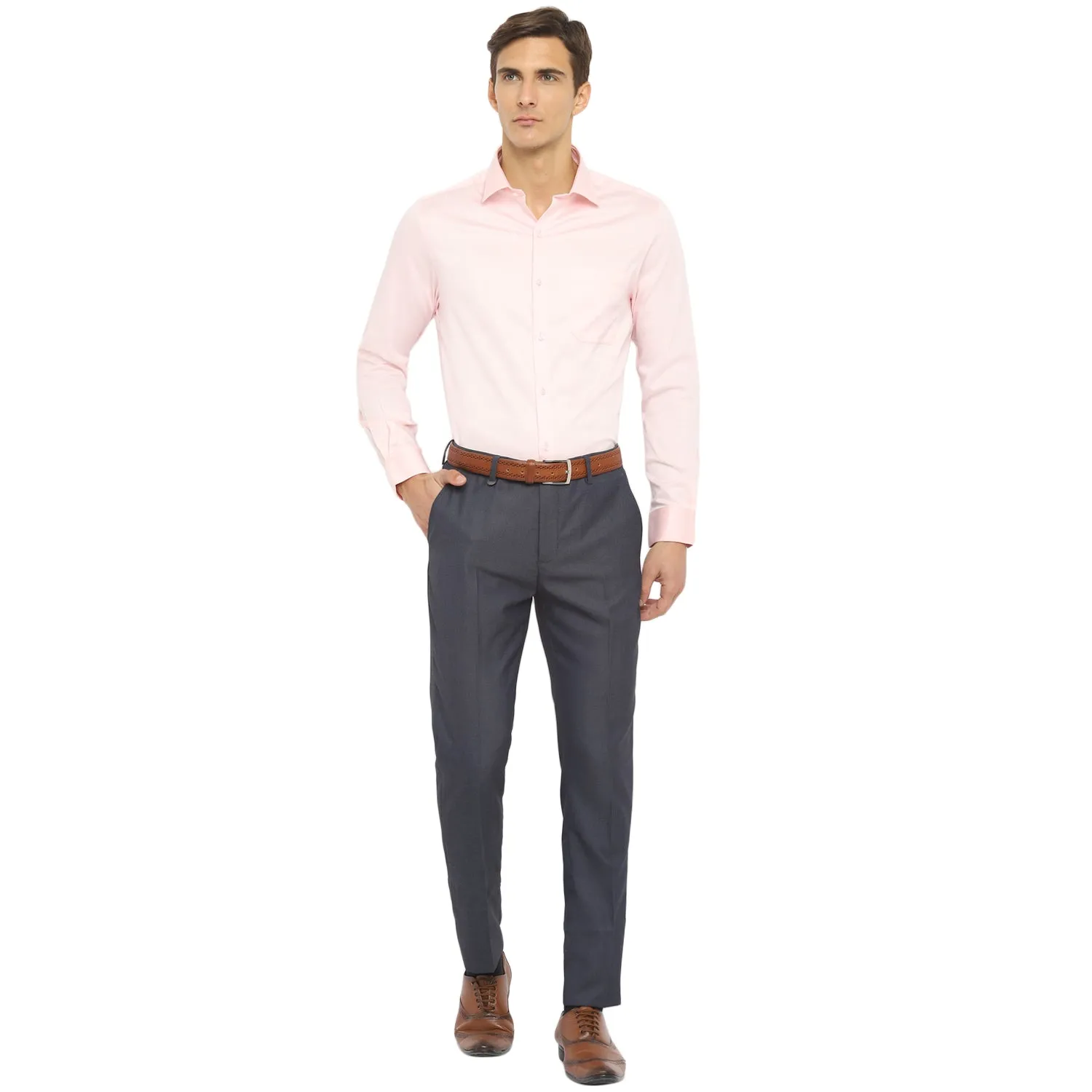 Pink Cotton Blend Solid Slim Fit Shirt