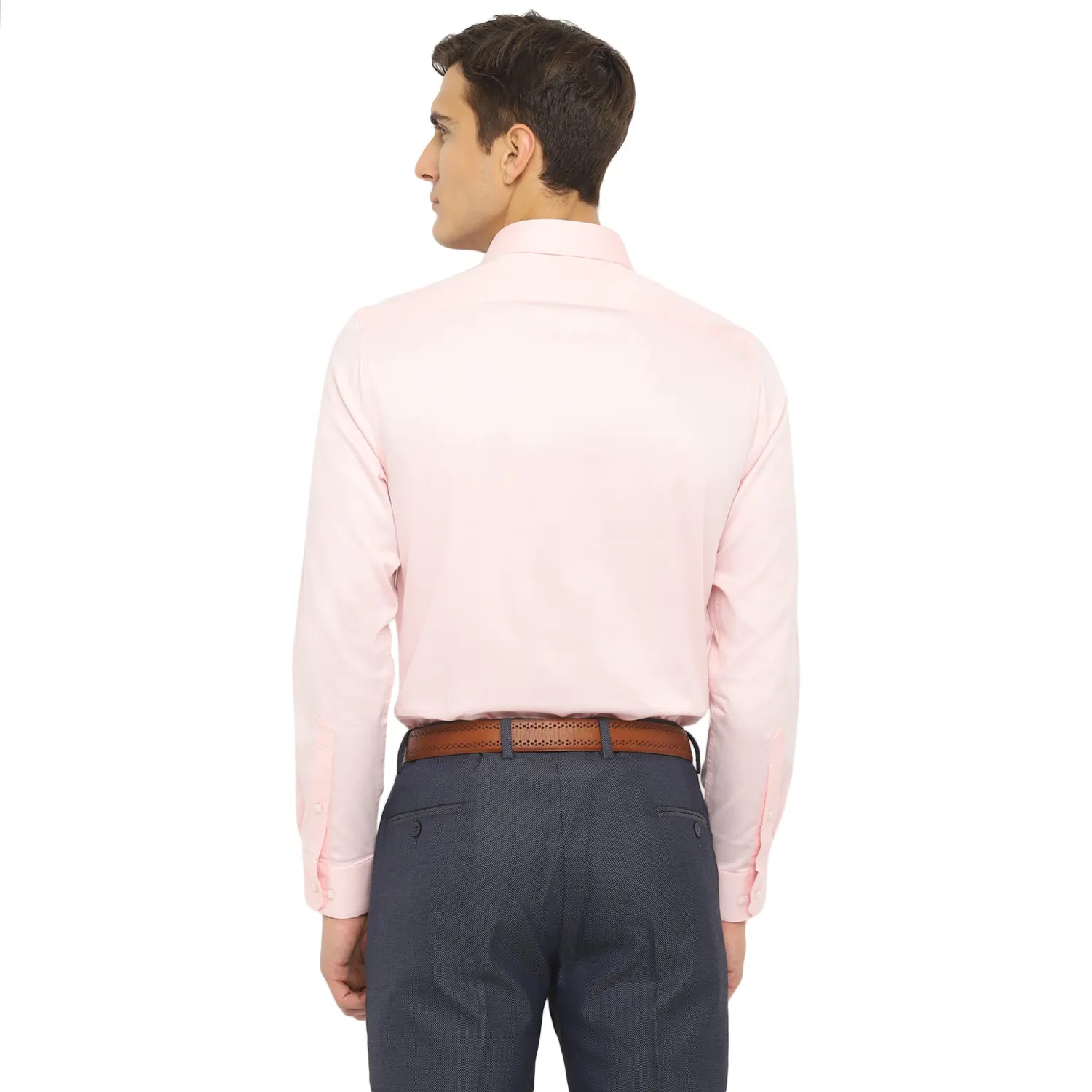 Pink Cotton Blend Solid Slim Fit Shirt