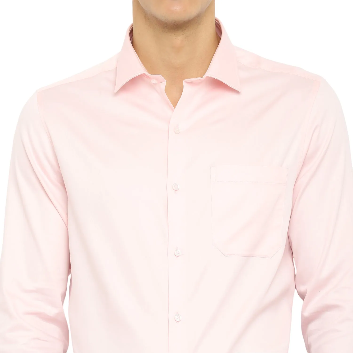 Pink Cotton Blend Solid Slim Fit Shirt