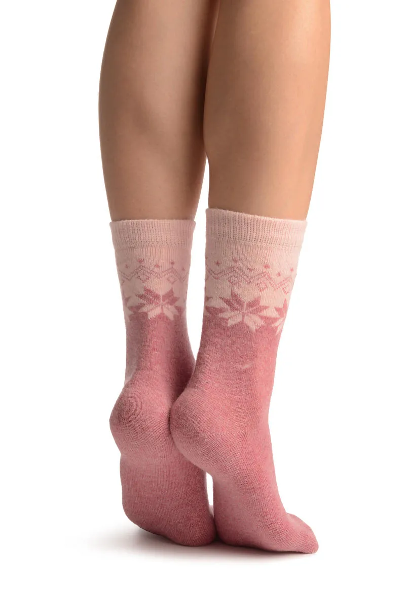 Pink Duo With Snowflakes Angora Ankle High Socks