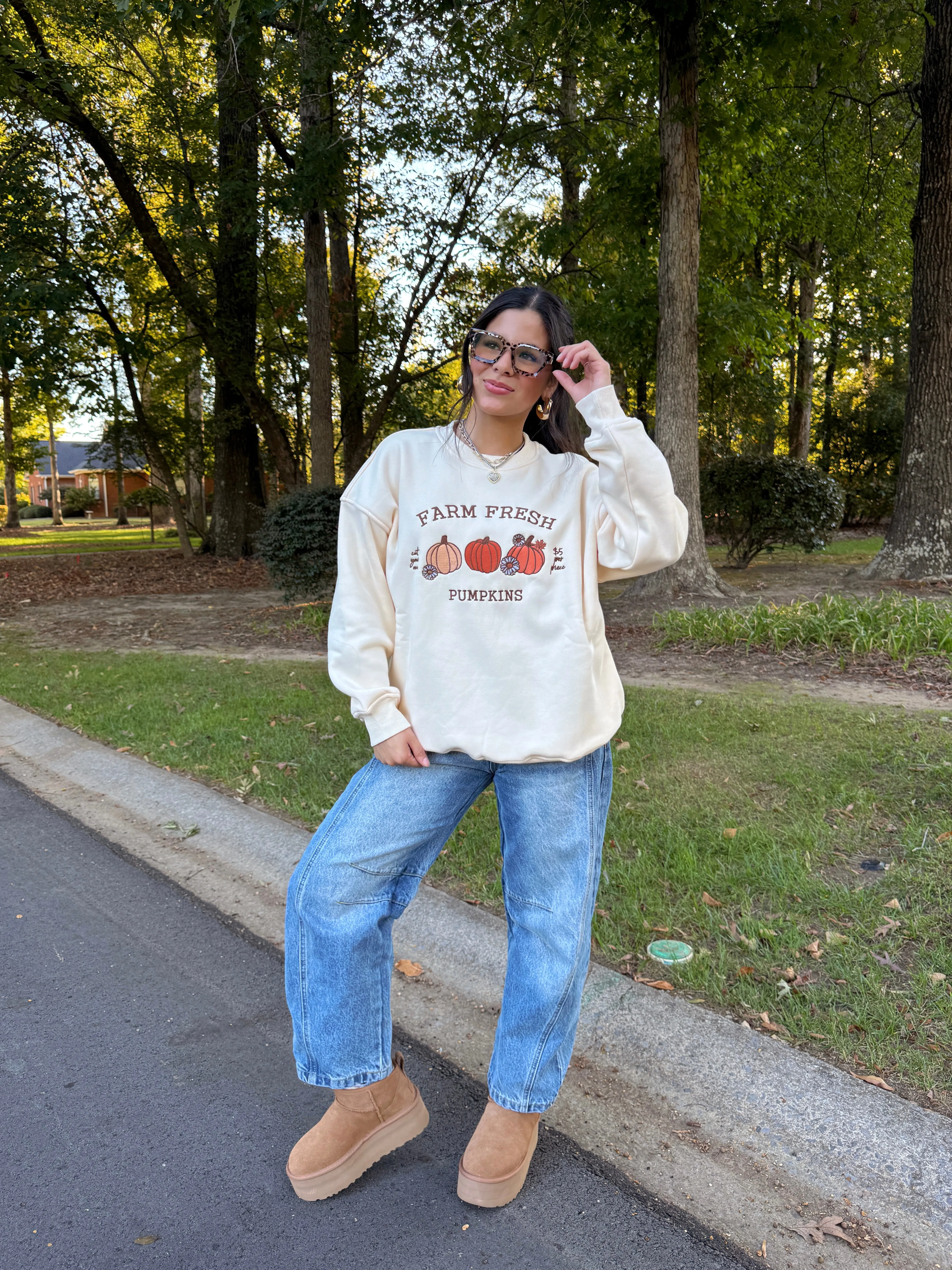 Pumpkins Embroidered Fleece Sweater