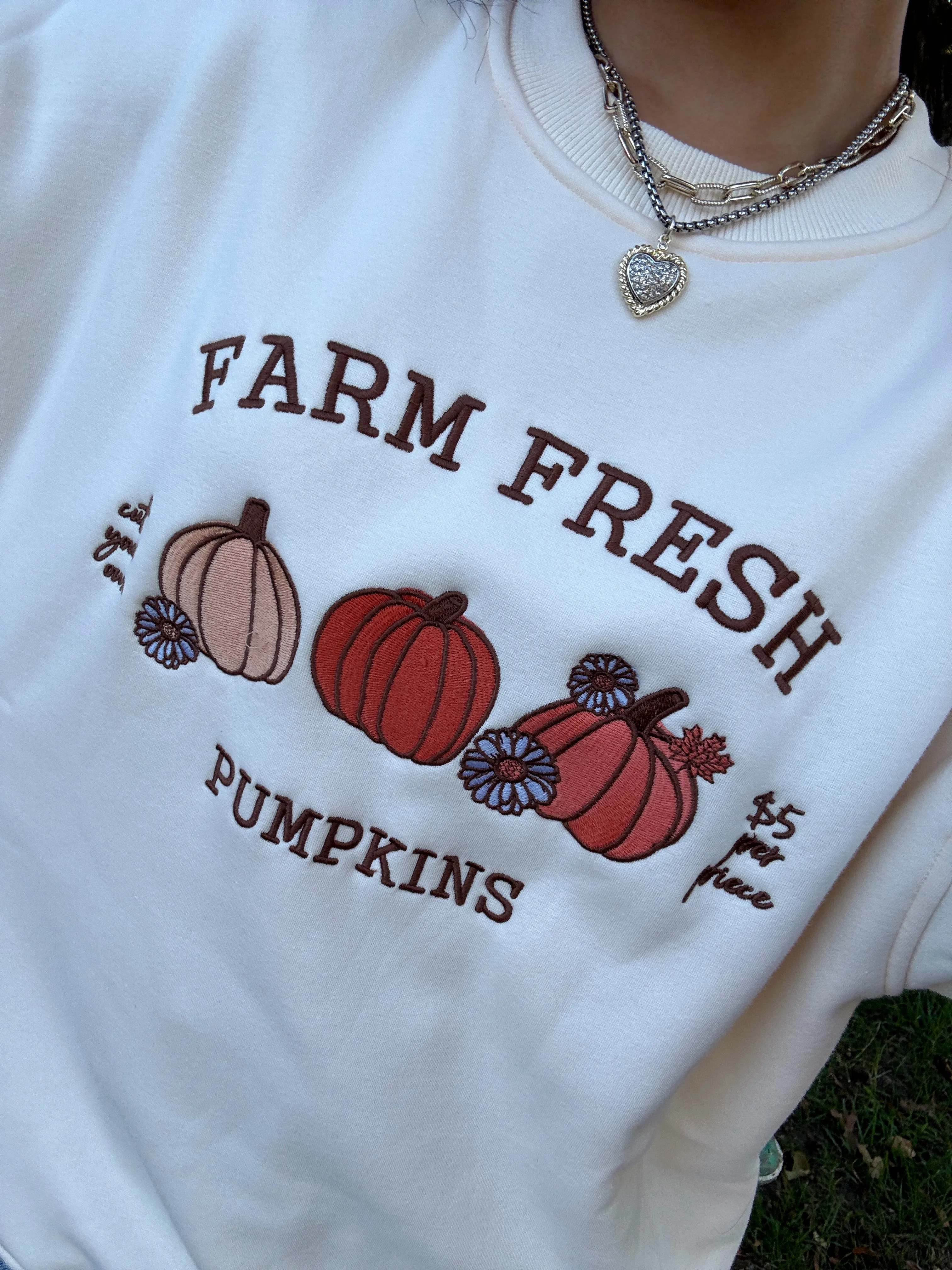 Pumpkins Embroidered Fleece Sweater