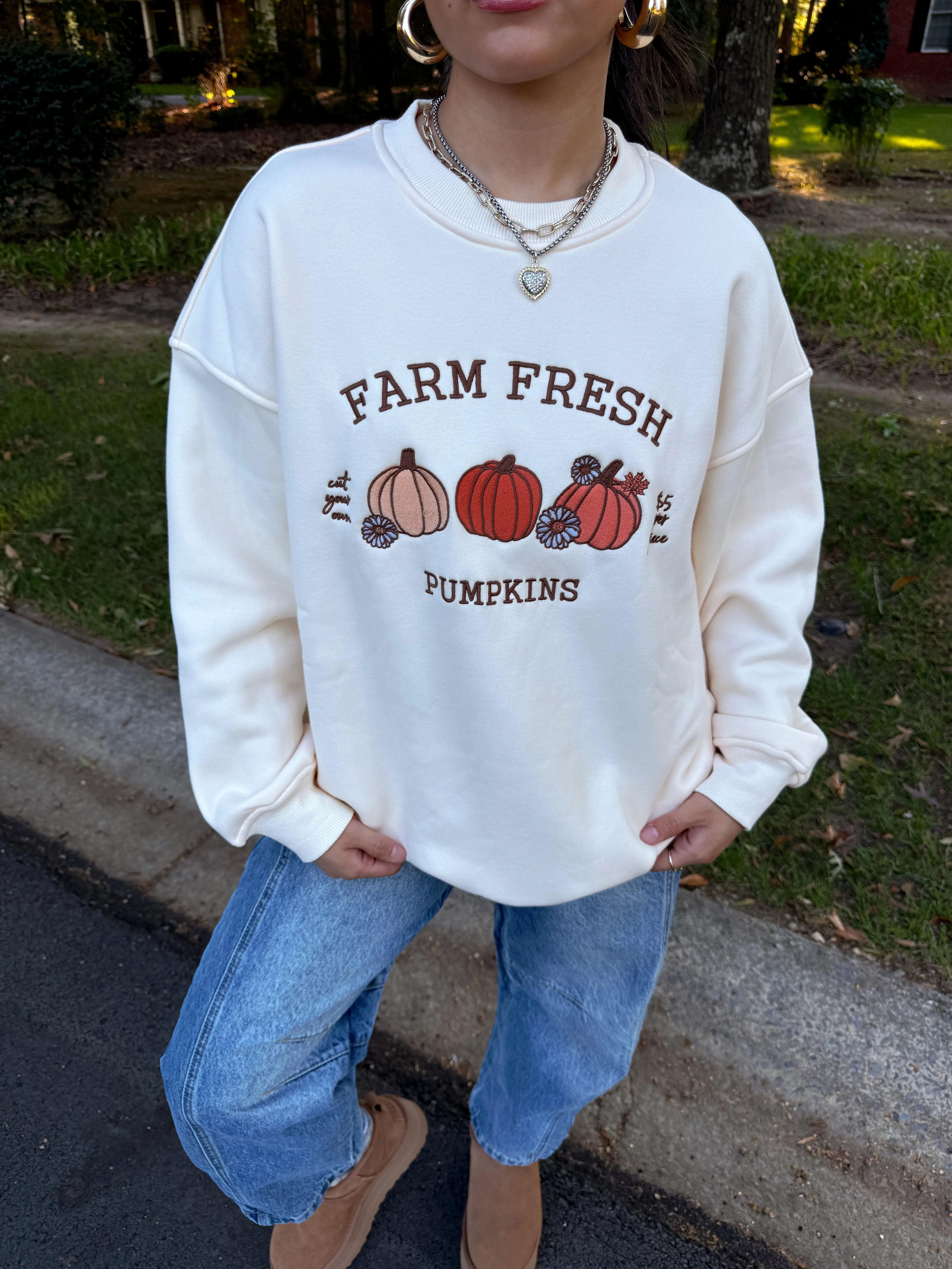 Pumpkins Embroidered Fleece Sweater