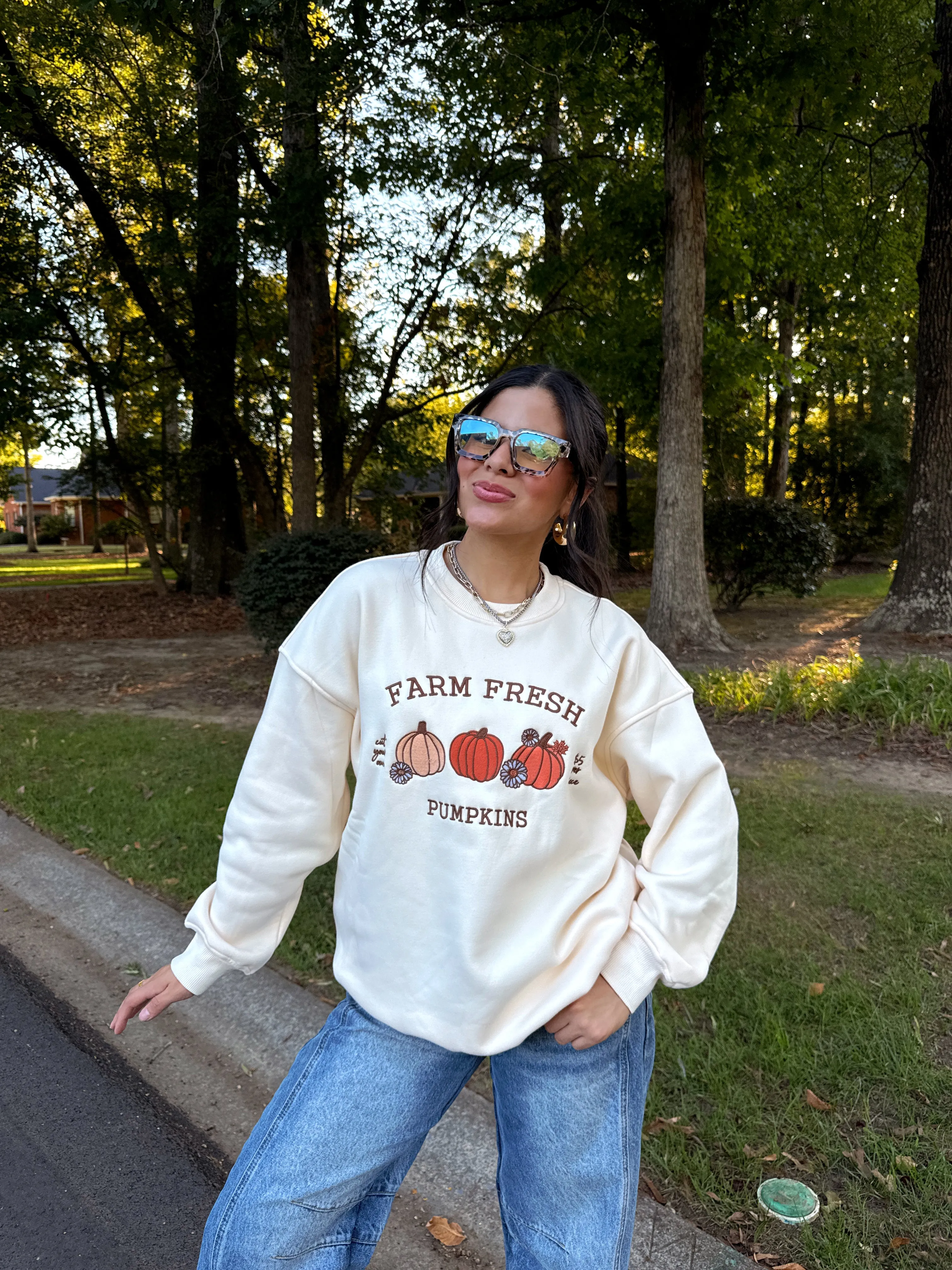 Pumpkins Embroidered Fleece Sweater