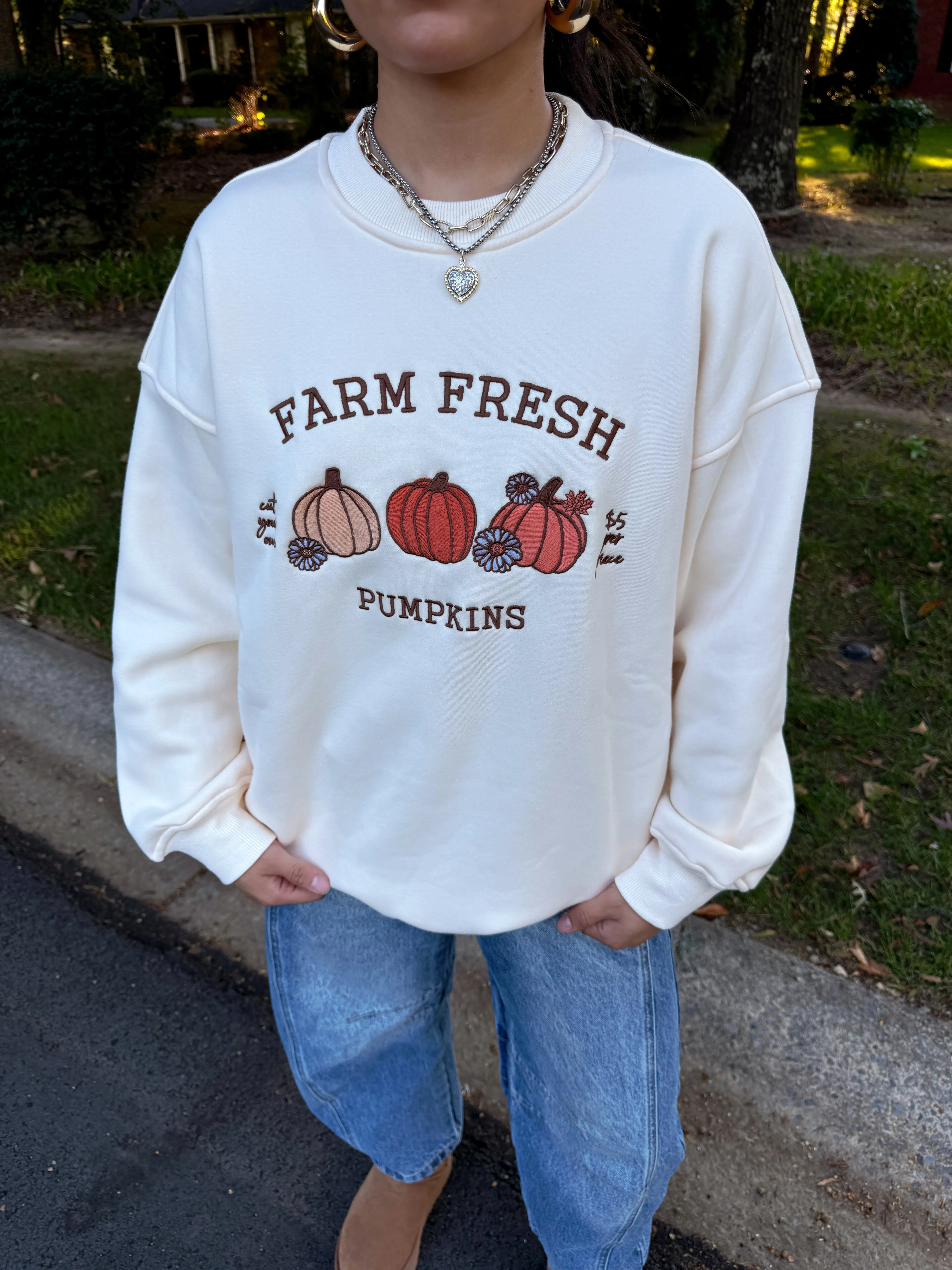 Pumpkins Embroidered Fleece Sweater