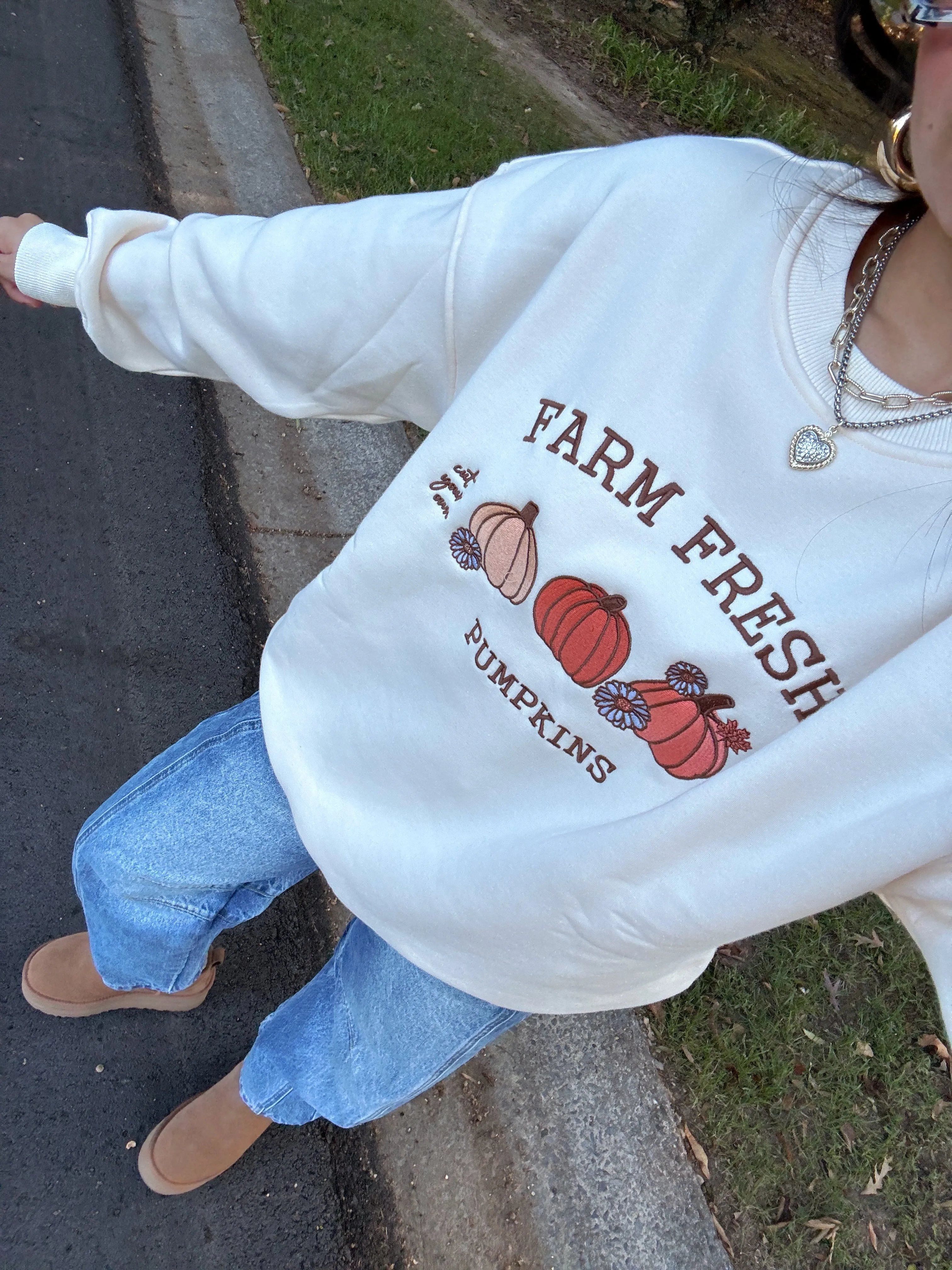 Pumpkins Embroidered Fleece Sweater