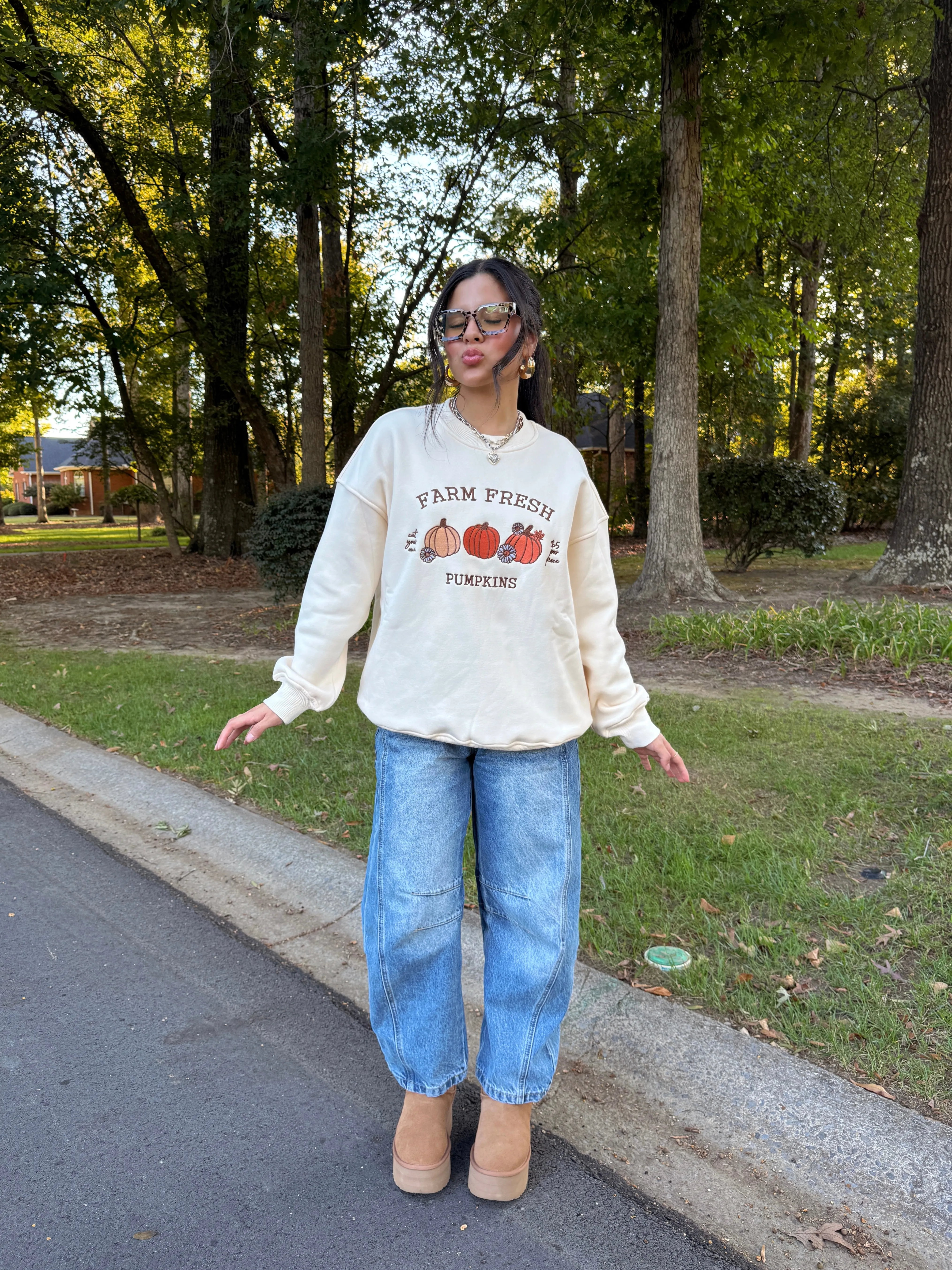 Pumpkins Embroidered Fleece Sweater