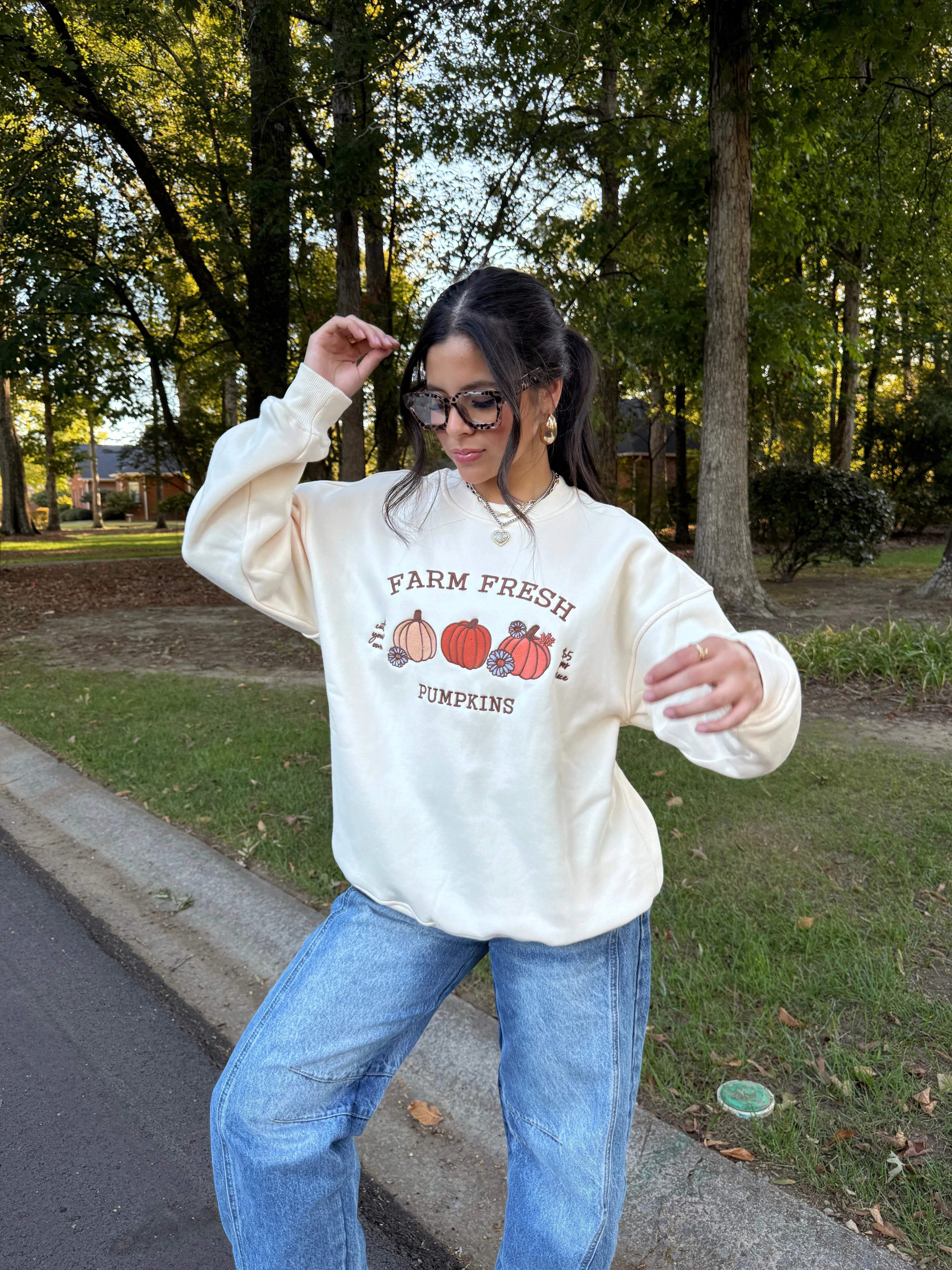 Pumpkins Embroidered Fleece Sweater