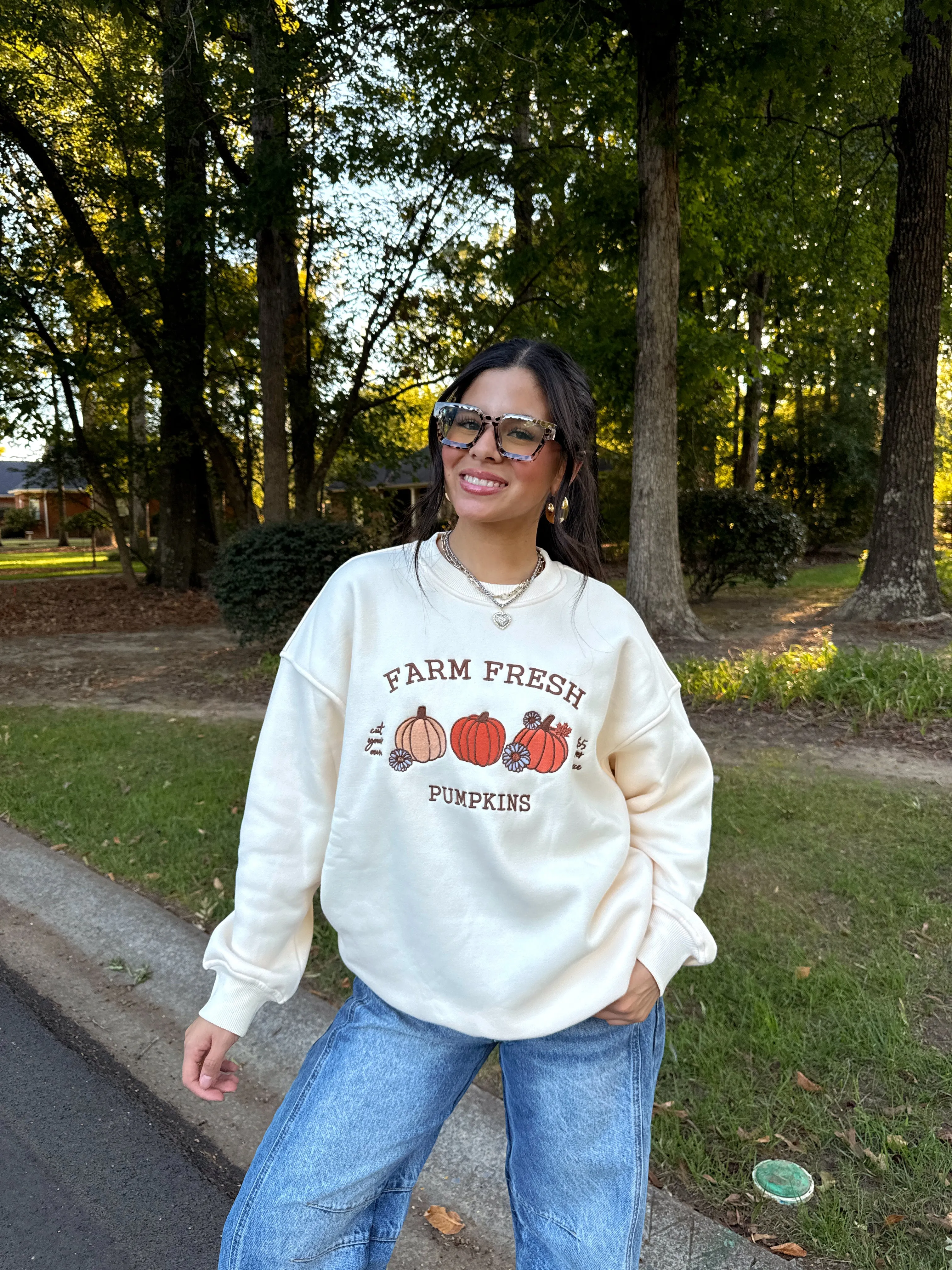 Pumpkins Embroidered Fleece Sweater