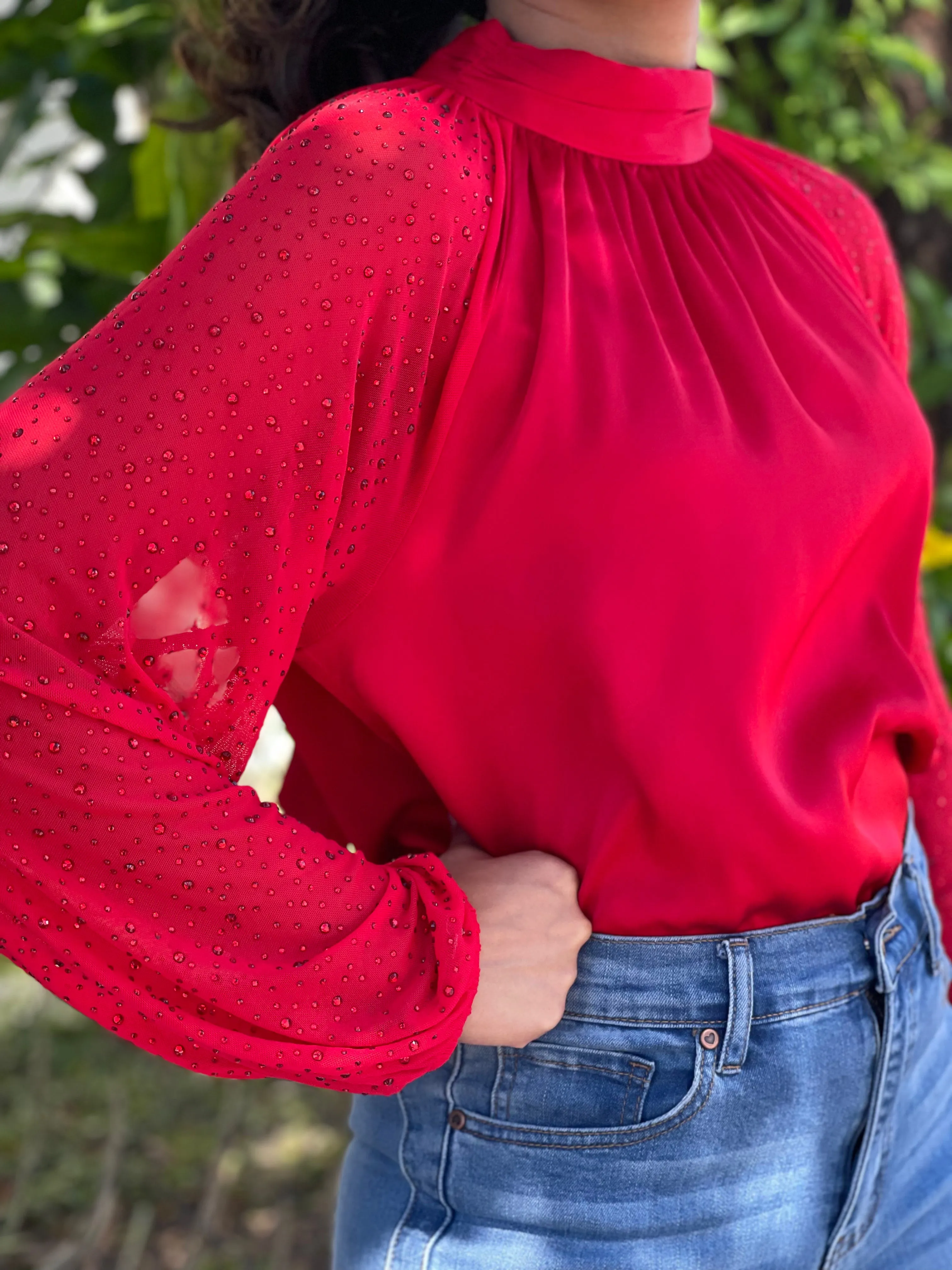 Red Rhinestones Blouse